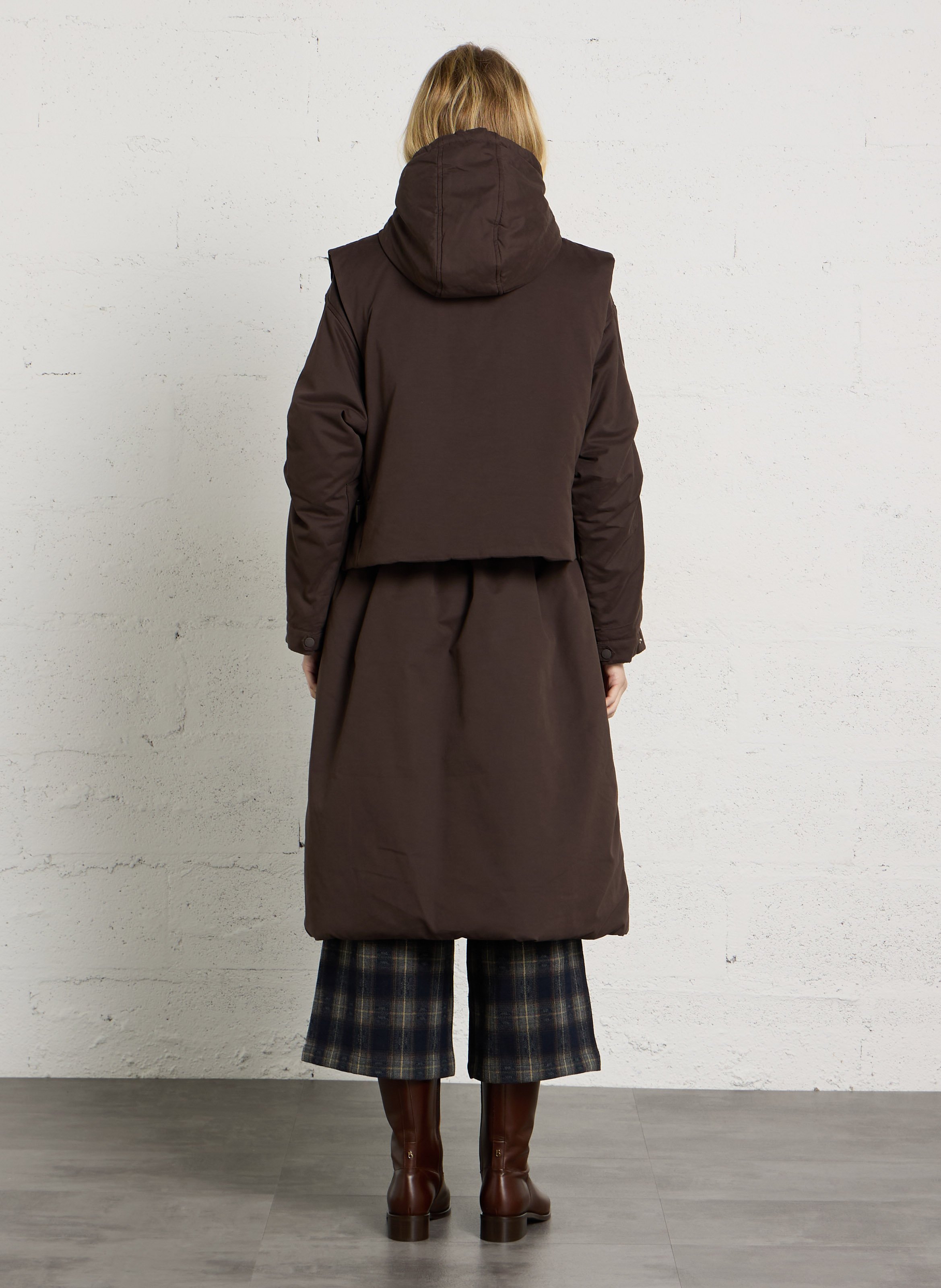 Doudoune longue à gilet capuche amovible DES PETITS HAUTS Marron
