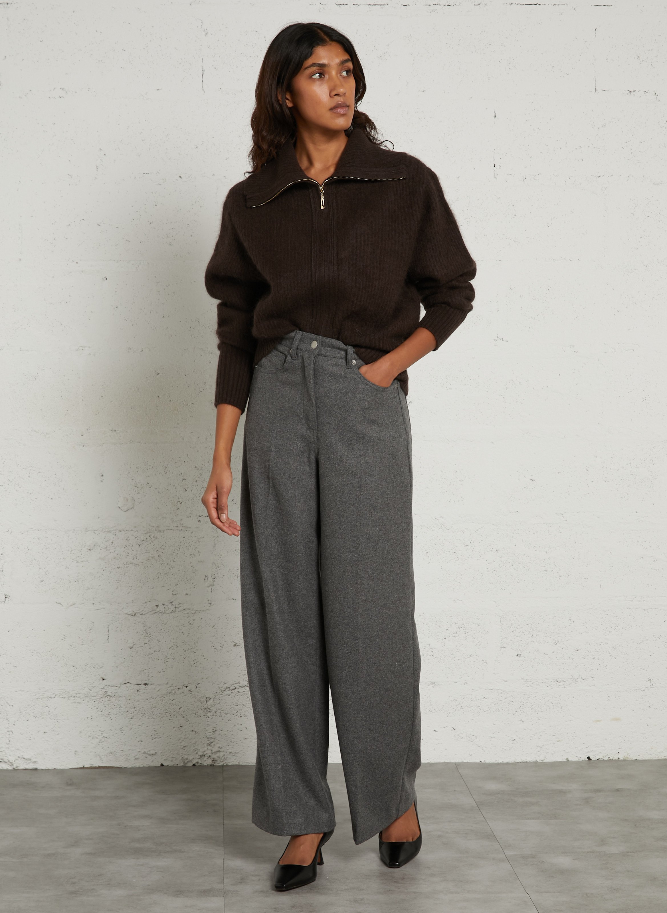 Pantalon large en laine mélangée MOMONI Gris