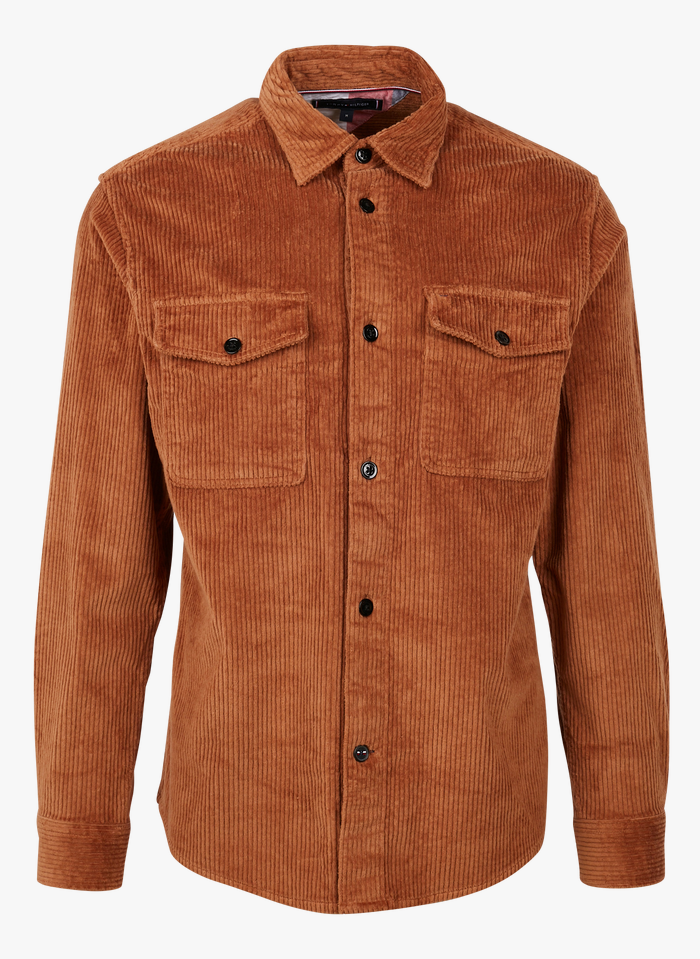 TOMMY HILFIGER Camisa regular fit de algodón elástico con cuello clásico en marron
