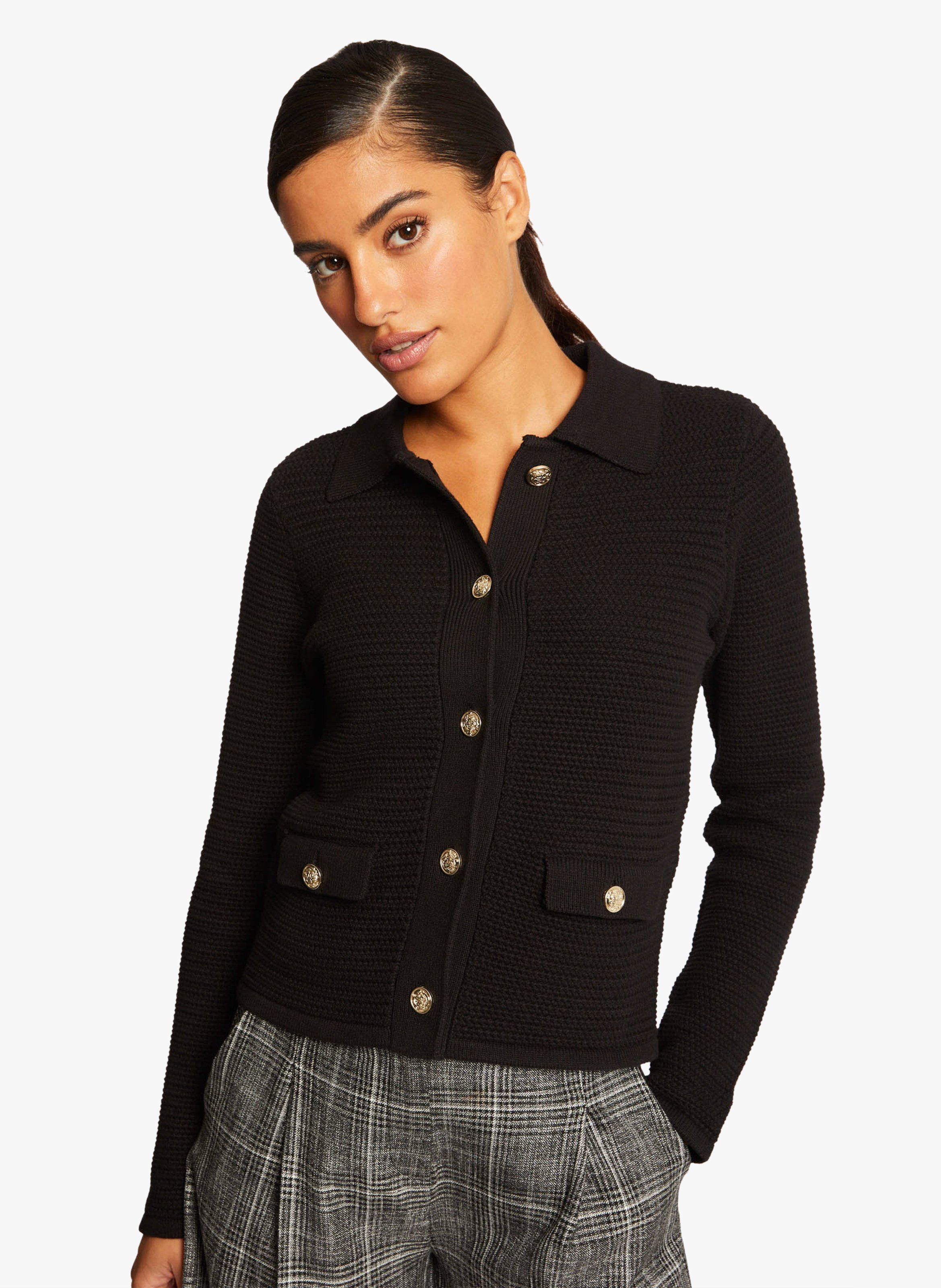 Katoenen Vest Met Knopen Noir Dames Place des Tendances