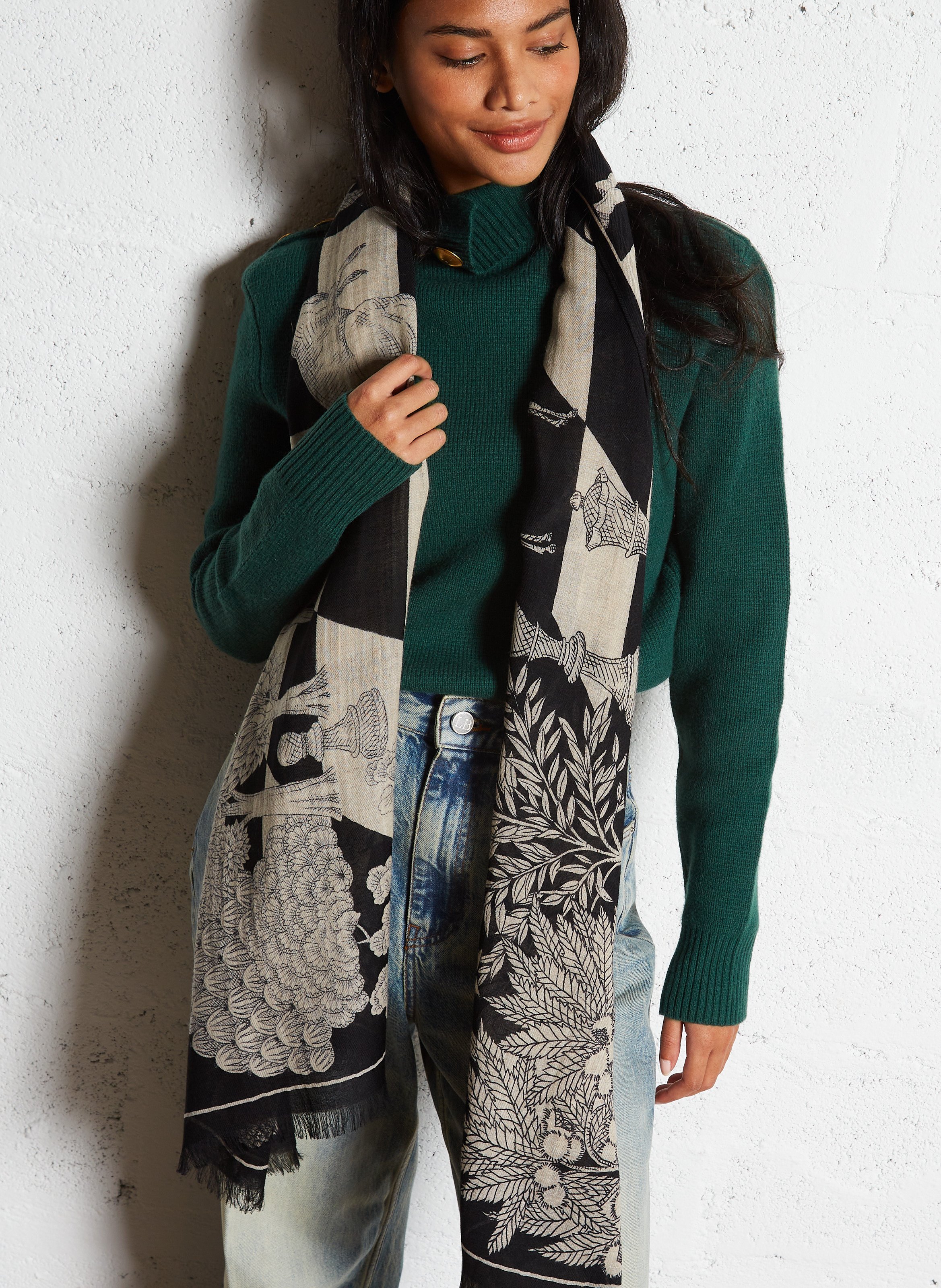 Bedruckter Wollfoulard INOUI EDITIONS Schwarz
