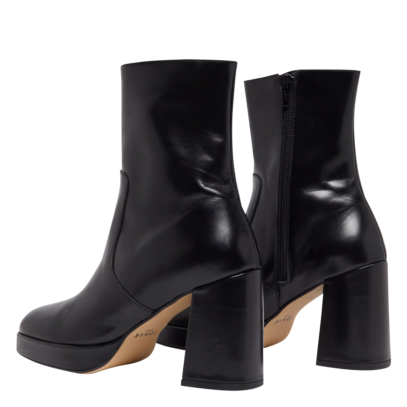 - 100% leather, - Round toes, - Inner zip fastening, - Heel height: 9 cm. JONAK Black