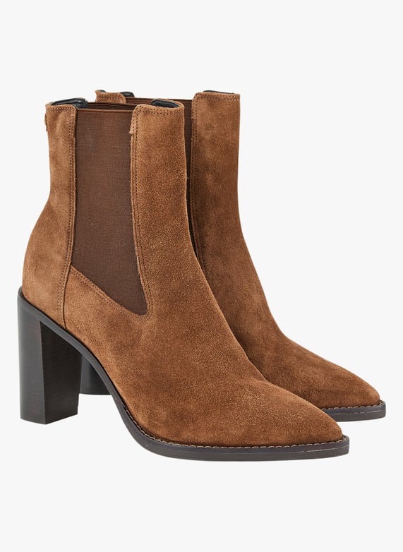 Heeled suede leather mid-Calf boots Brown Cosmoparis Women