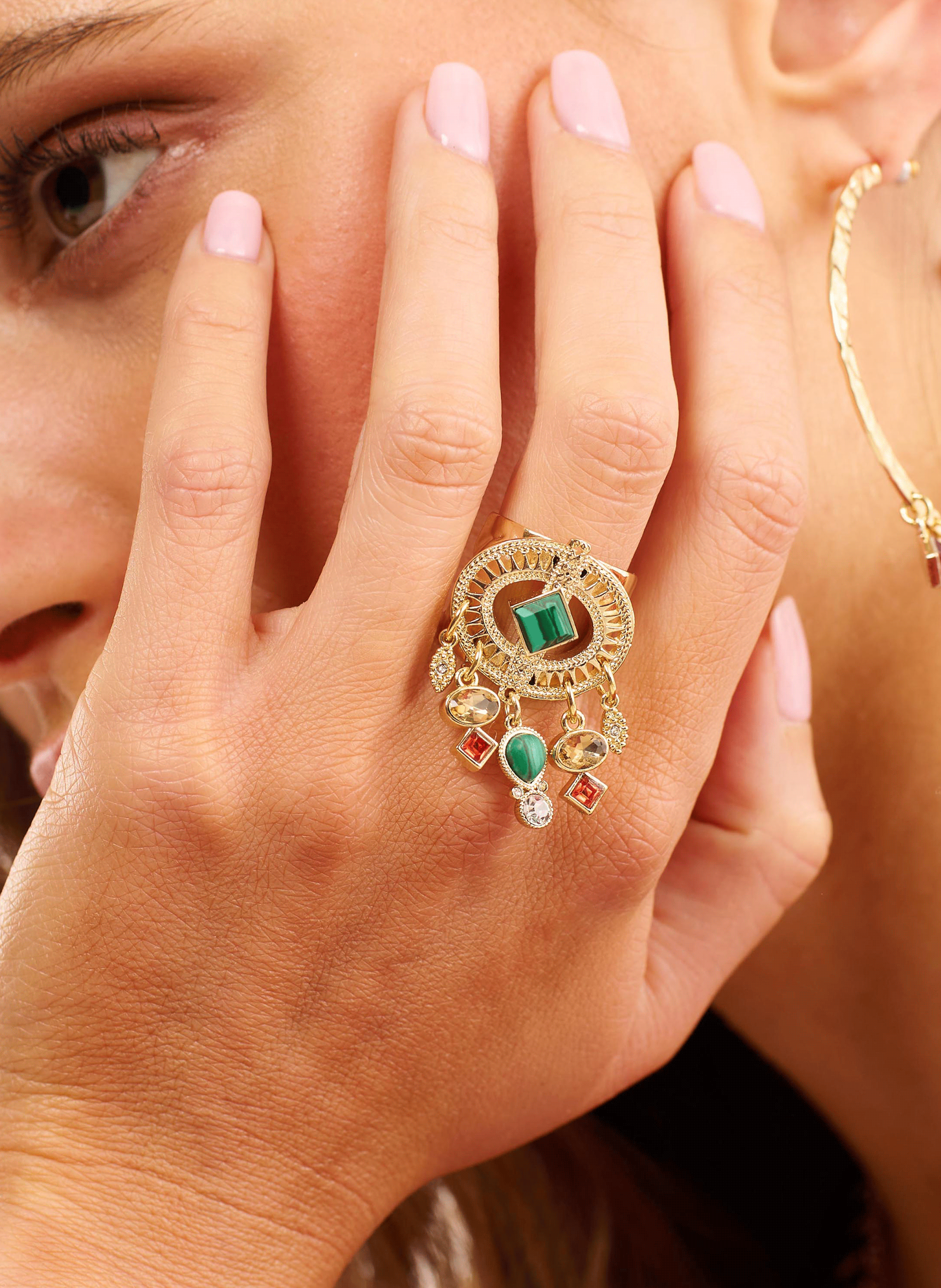 Adjustable ring with pearl pendants HIPANEMA Golden