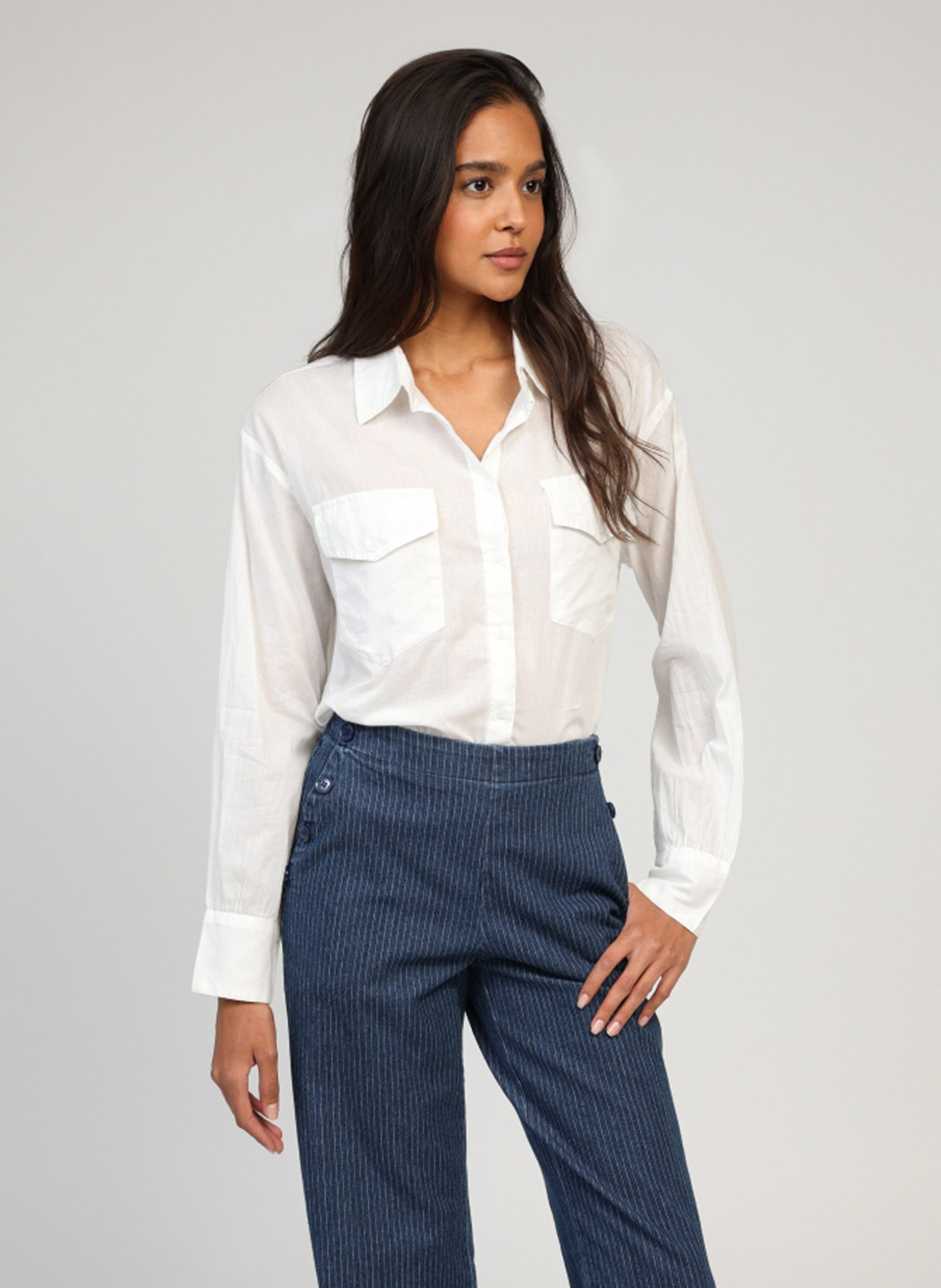 Straight buttoned cotton shirt AN'GE White