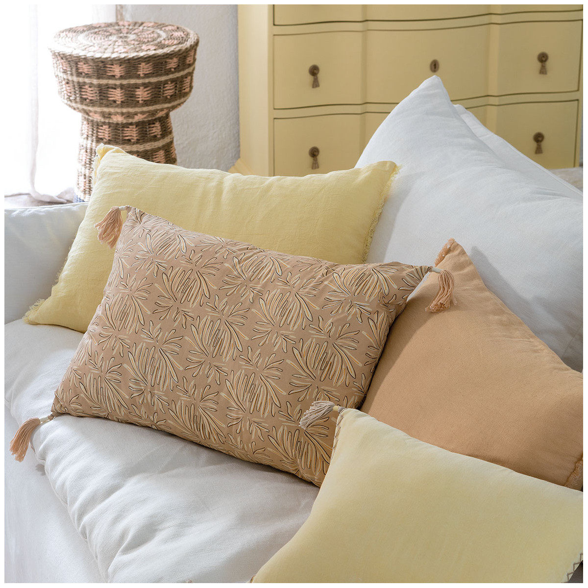 Solina cotton cushion cover BLANC D'IVOIRE Pink