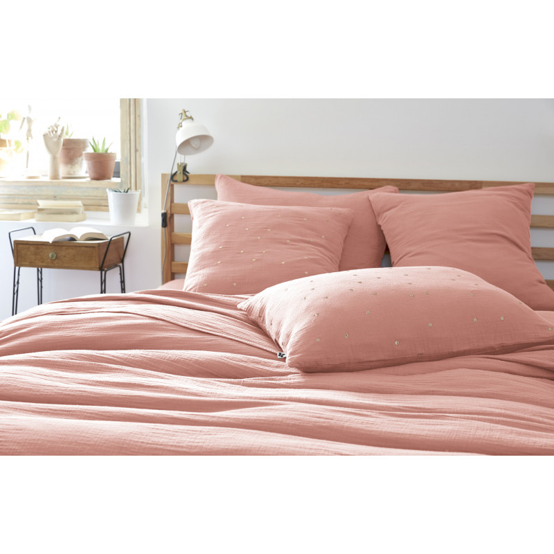 Cotton percale pillow case L'EFFET PAPILLON Pink