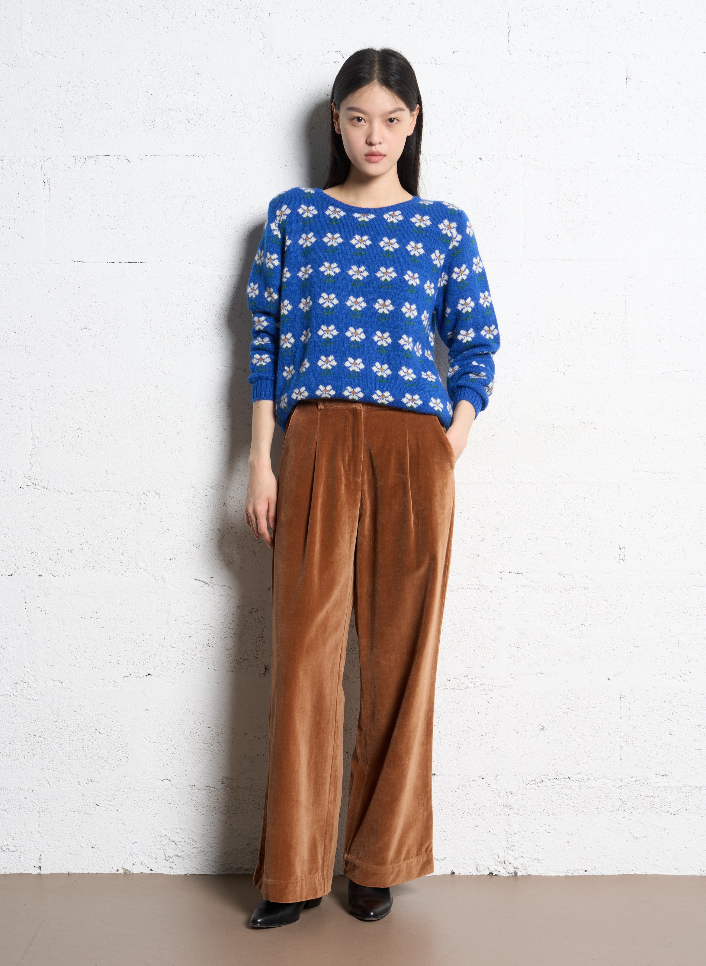 Gerader Pullover mit Rundhalsausschnitt und Blumenmuster EMILE ET IDA Blau