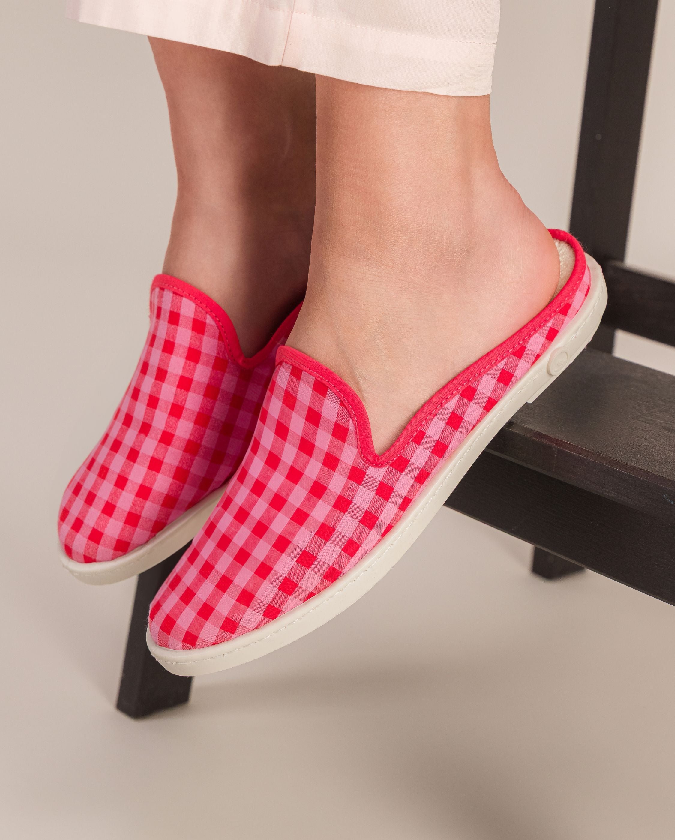 Women's gingham mules, red-pink ANGARDE Red