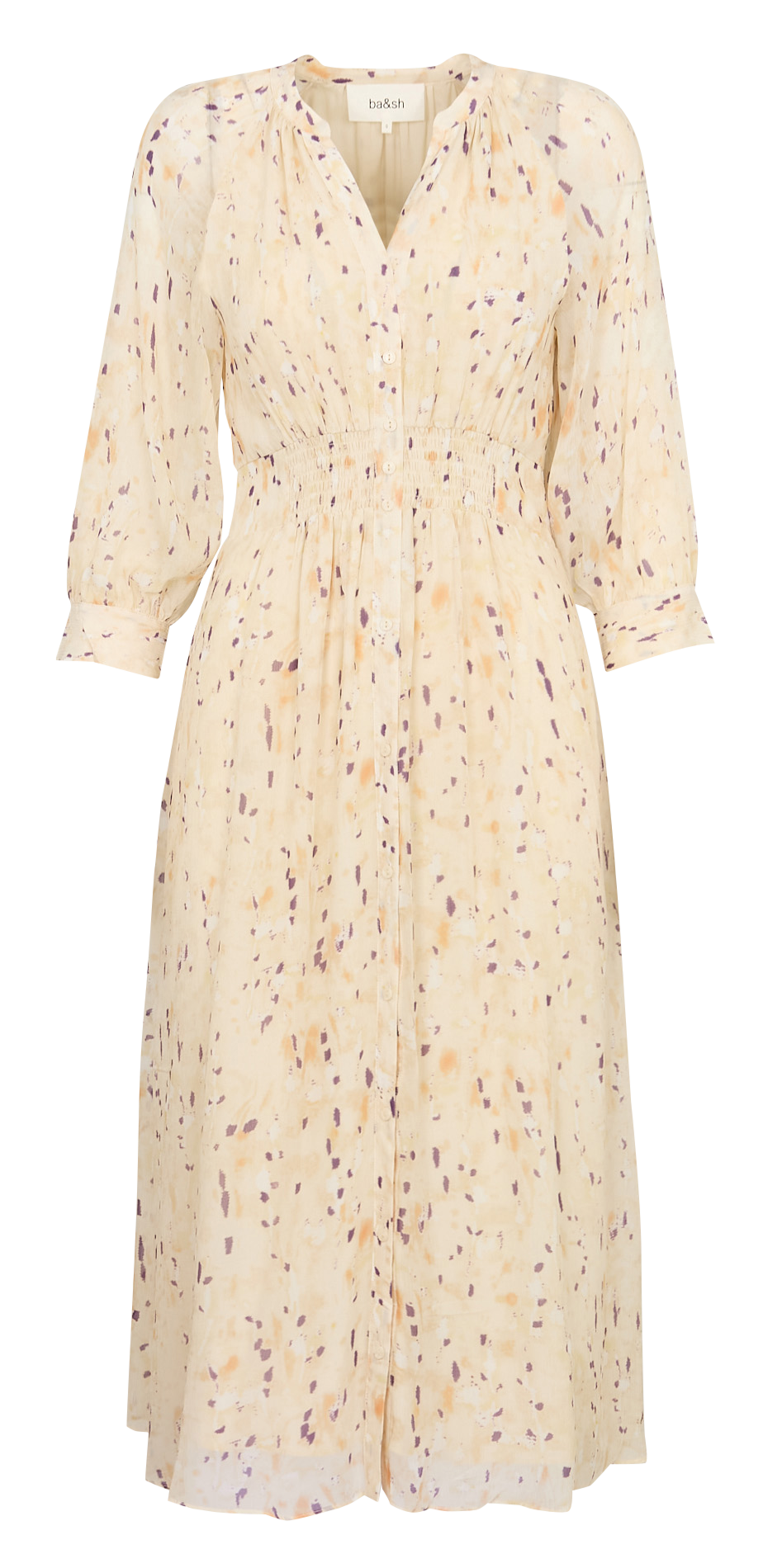 Halflange jurk met print en Tunesische kraag BA&SH Beige
