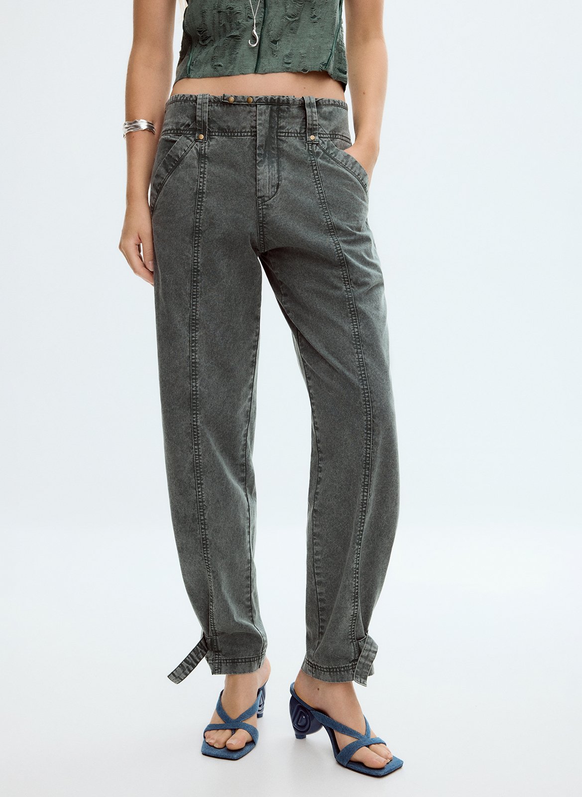 Straight leg jeans with seam details DESIGUAL Green