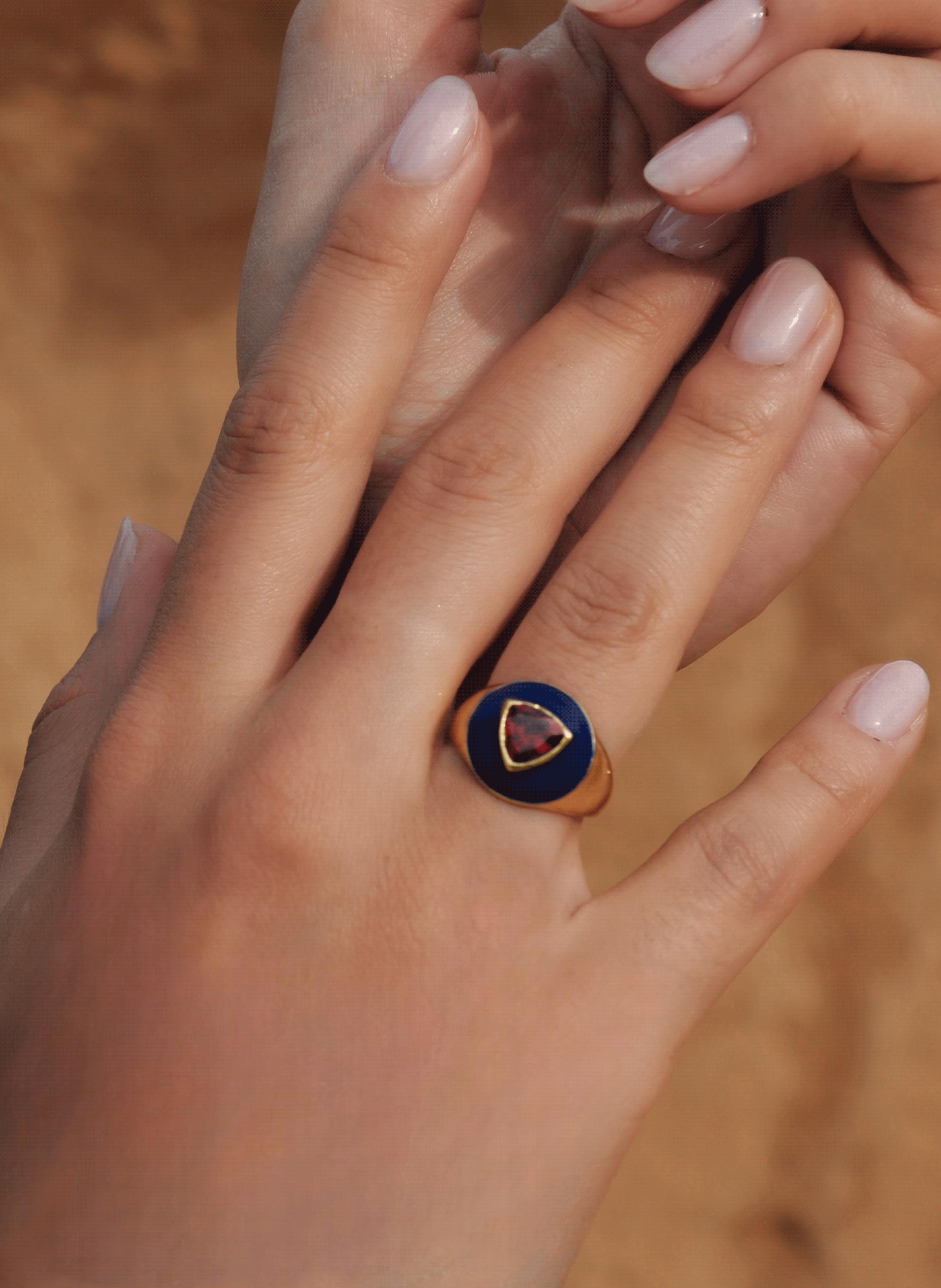 Adjustable enamel signet ring HIPANEMA Blue