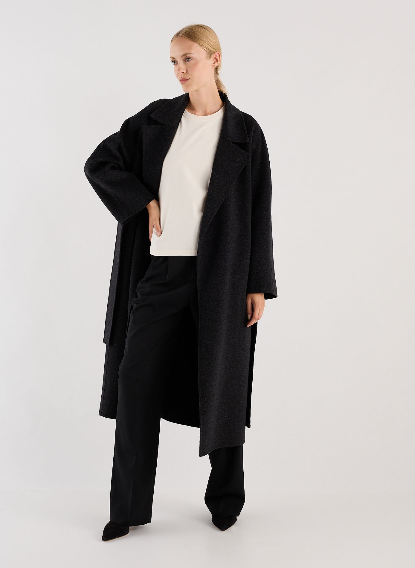 Long manteau col tailleur en laine mélangée SAISON 1865 Gris