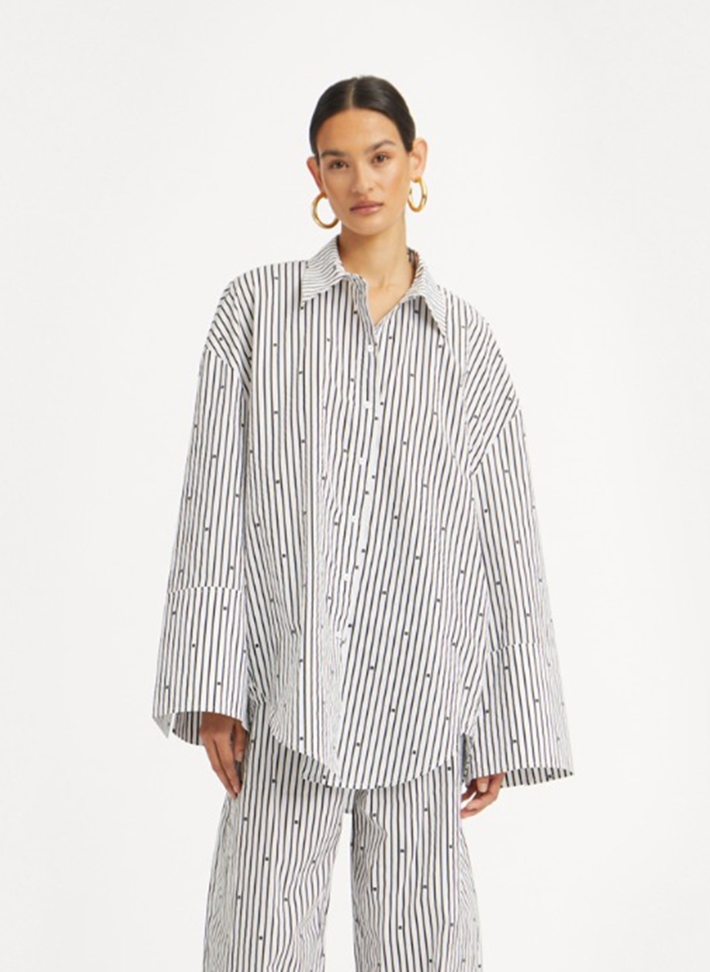 Straight shirt with classic collar in printed organic cotton ROTATE Black