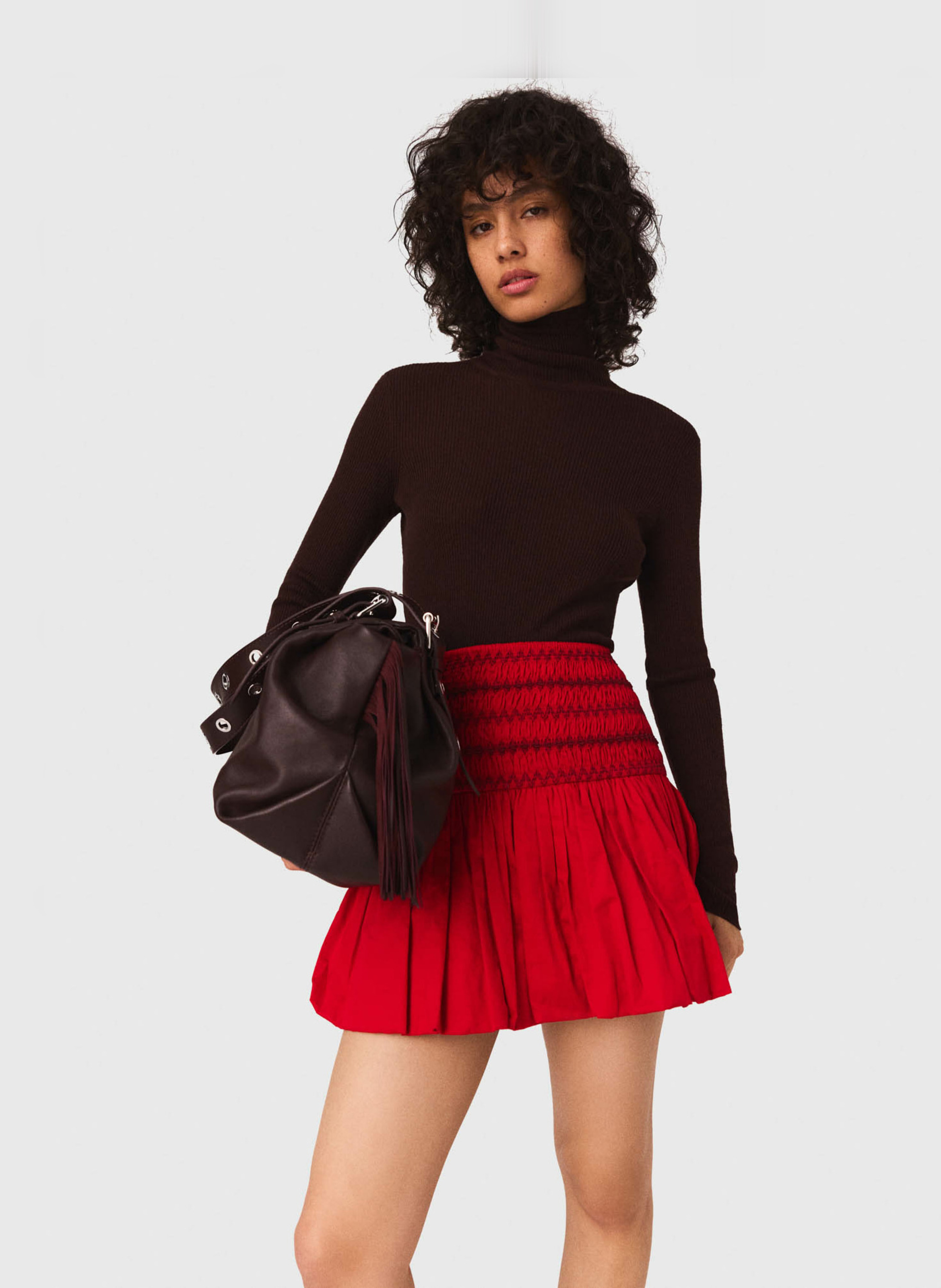 Pull col montant en laine mélangée MAJE Marron