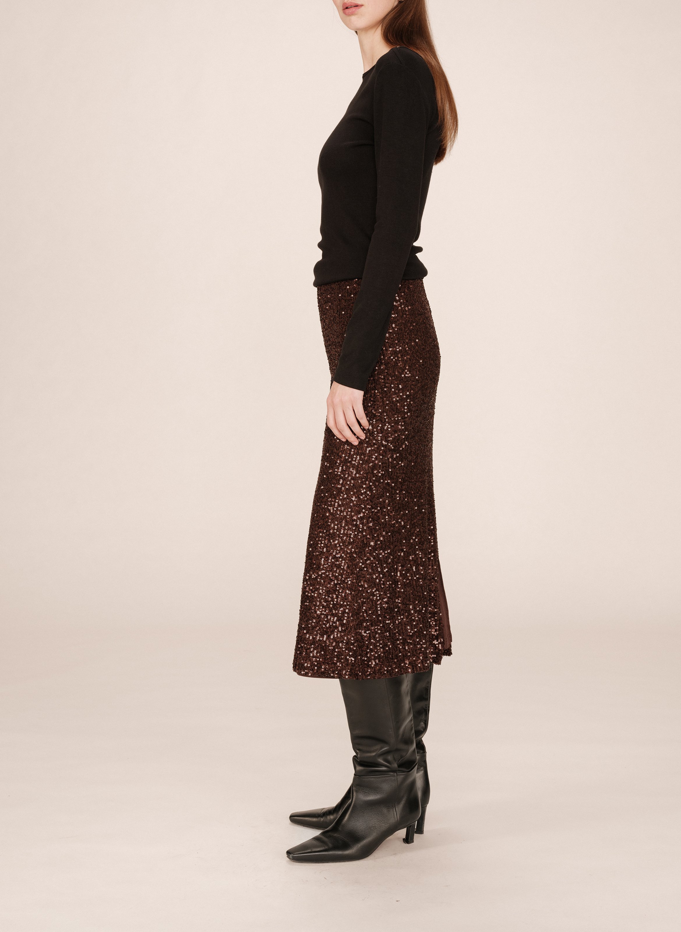 Lange trapeze rok met pailletten GRACE ET MILA Bruin