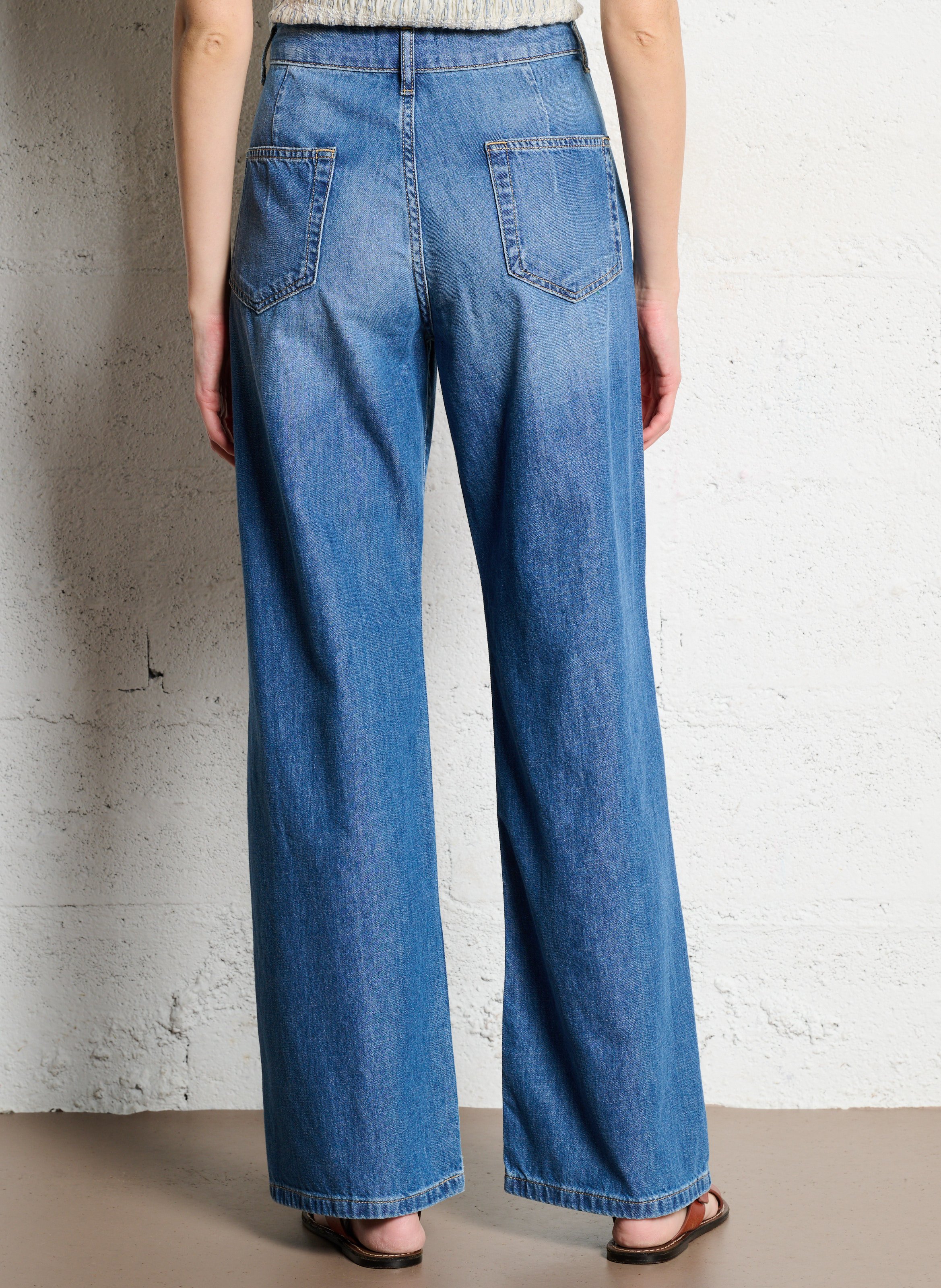 High-rise straight cotton-blend jeans ACQUAVERDE Blue