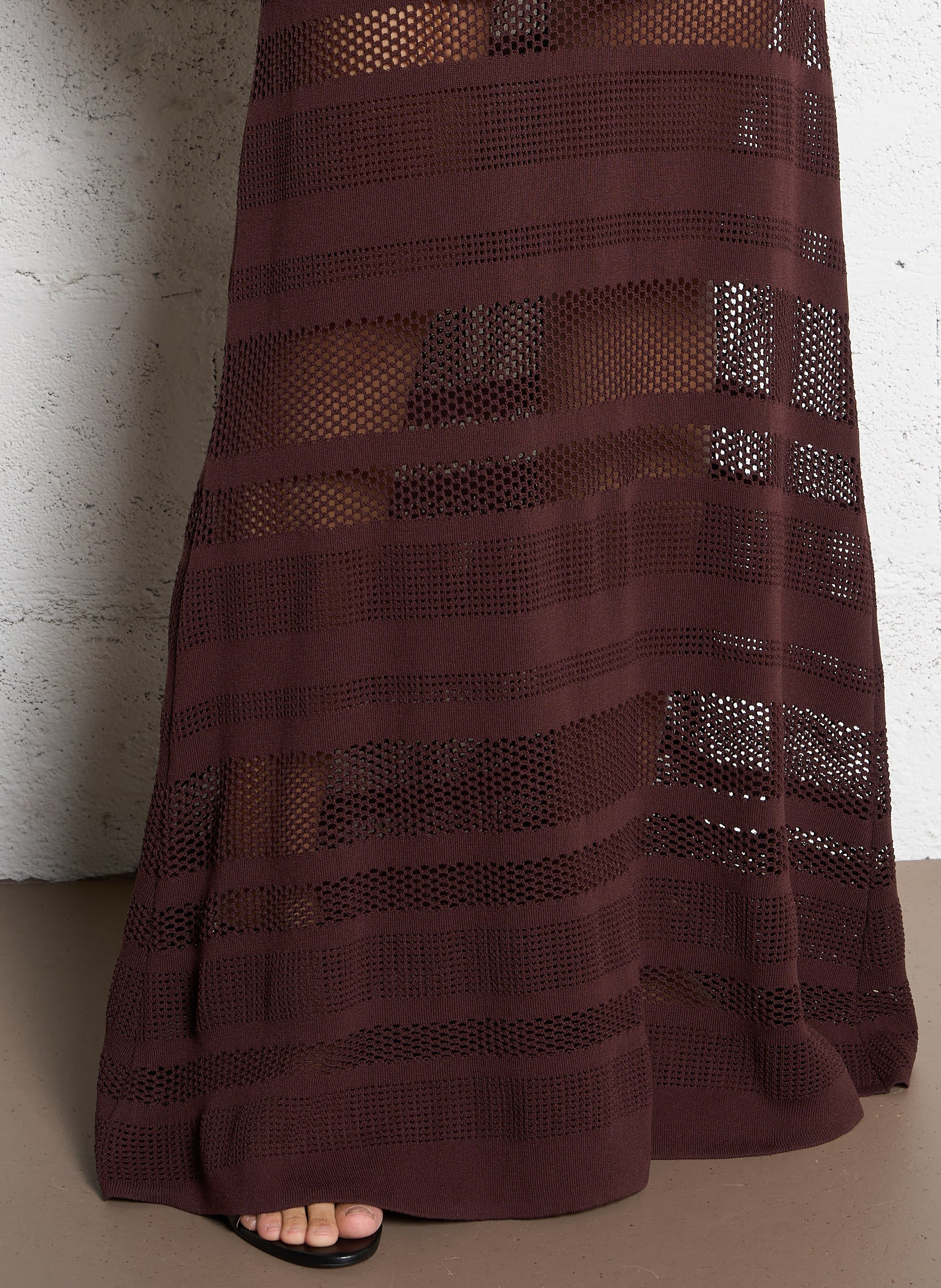 Weite lange durchbrochene einfarbige Rock SUNCOO Braun