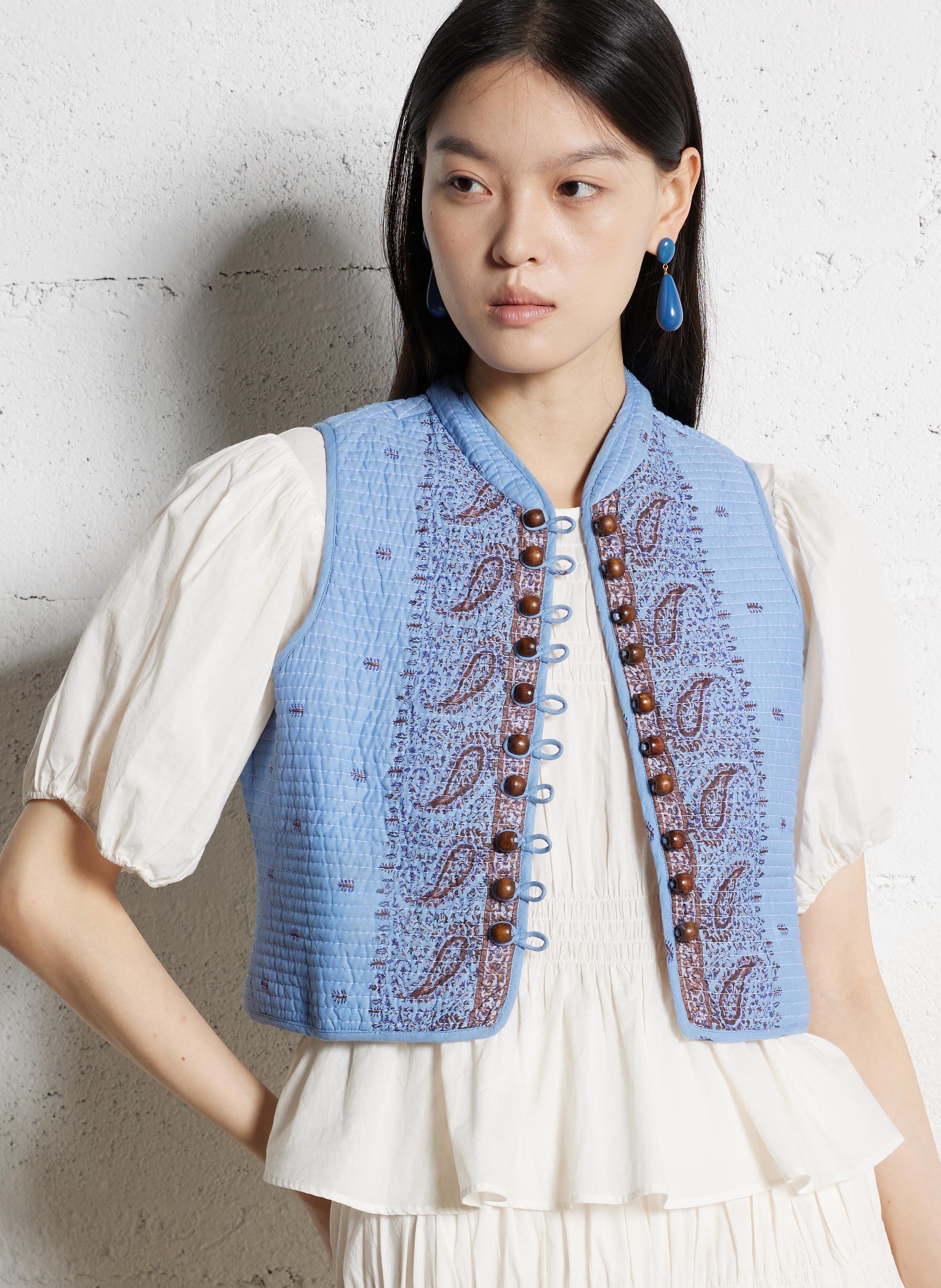 Baumwoll-Strickjacke mit Rundhalsausschnitt ANTIK BATIK Blau