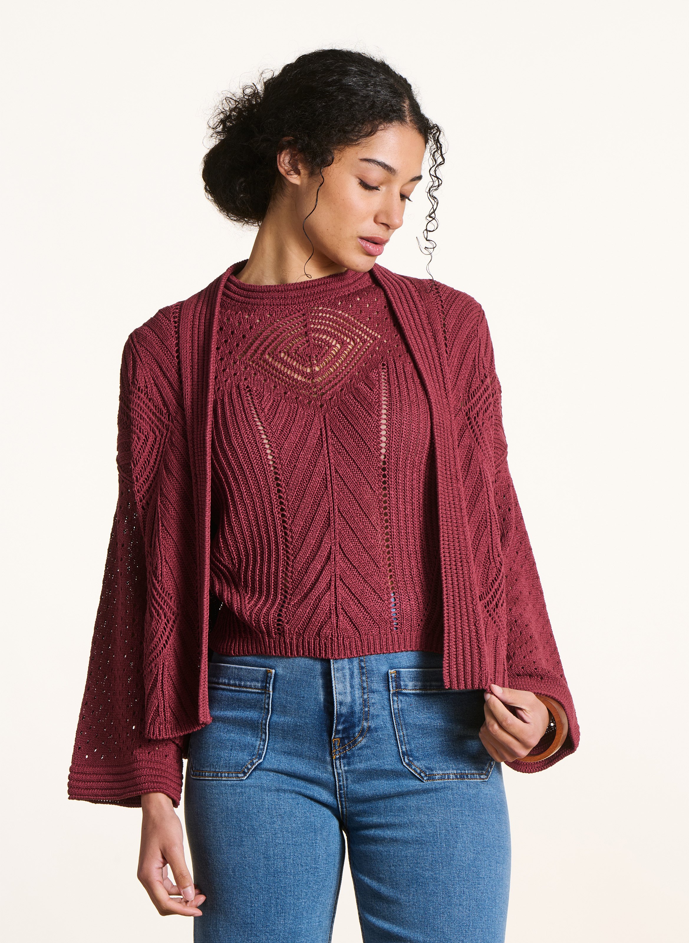 Gilet en chrochet ajouré LA FEE MARABOUTEE Marron