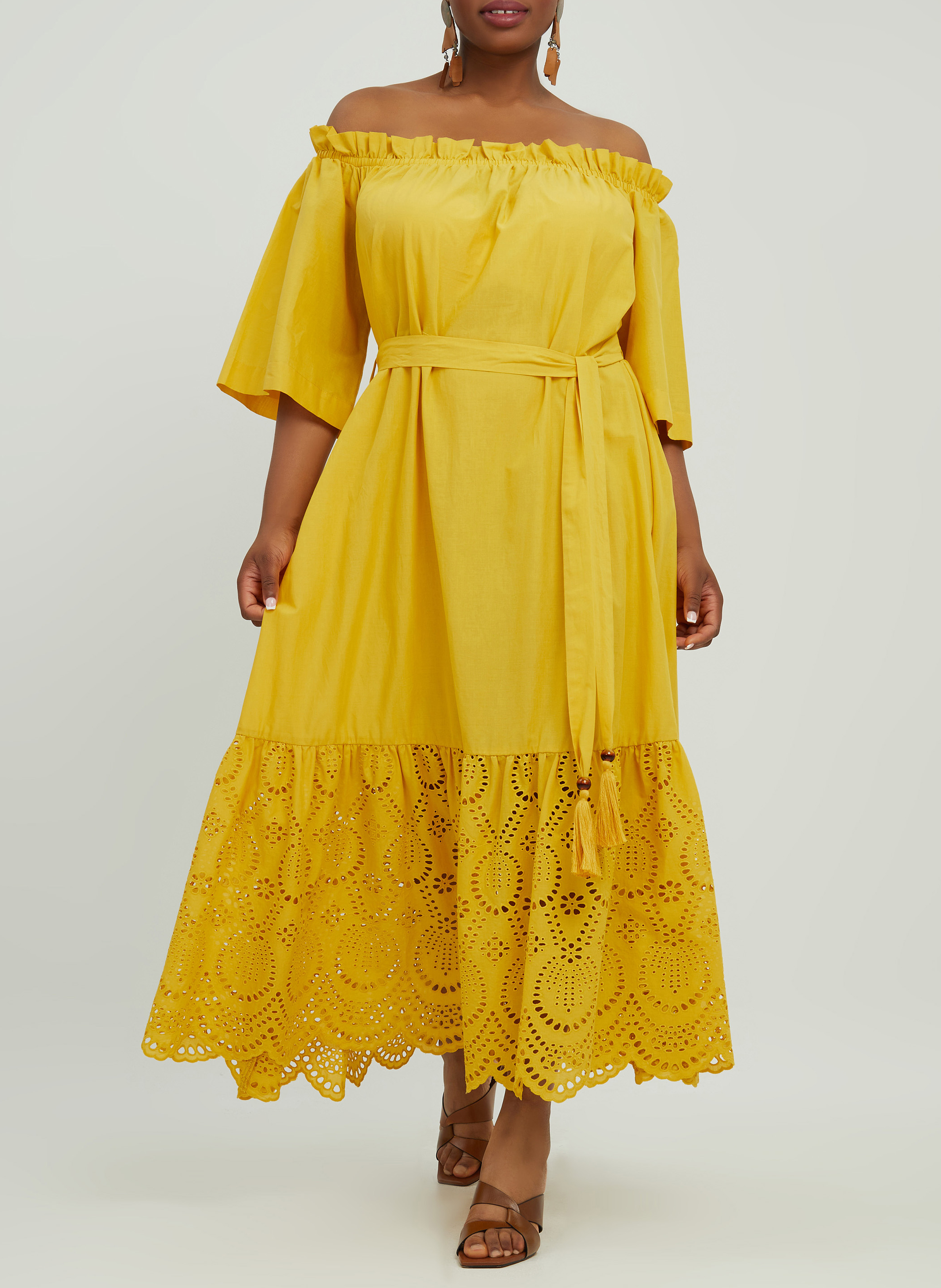 Strapless cotton midi dress MAT FASHION Yellow