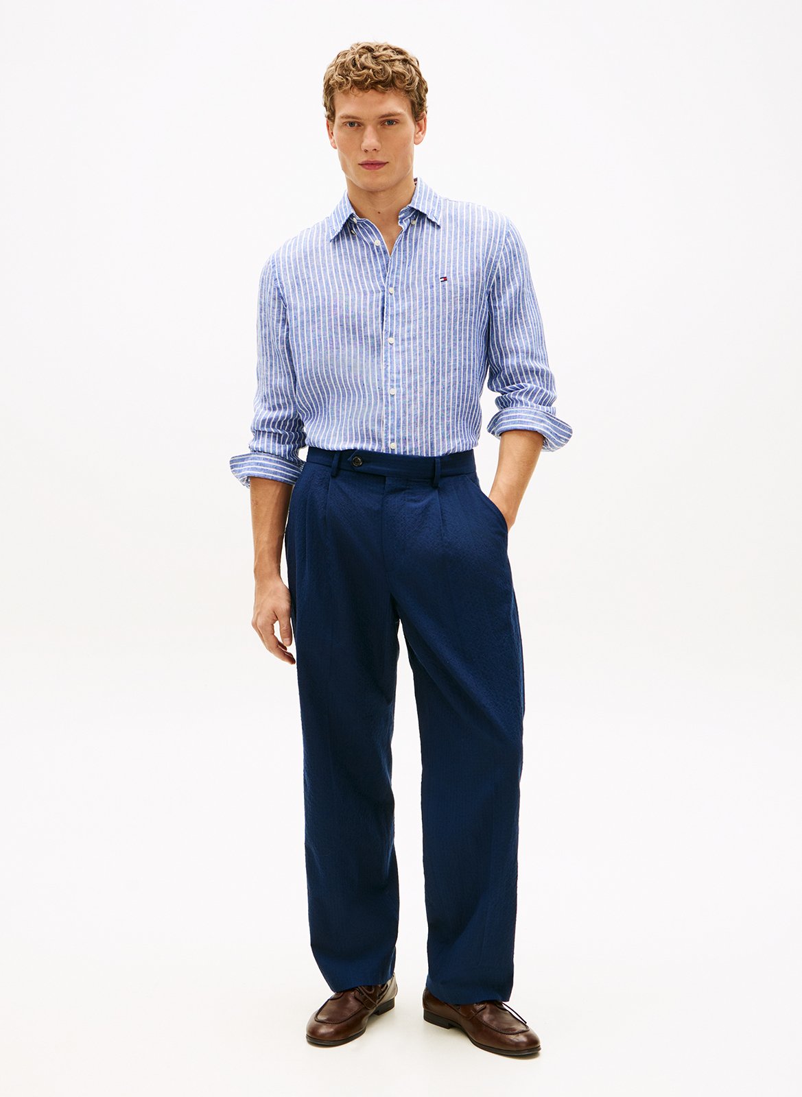 Striped straight-cut linen shirt TOMMY HILFIGER Blue