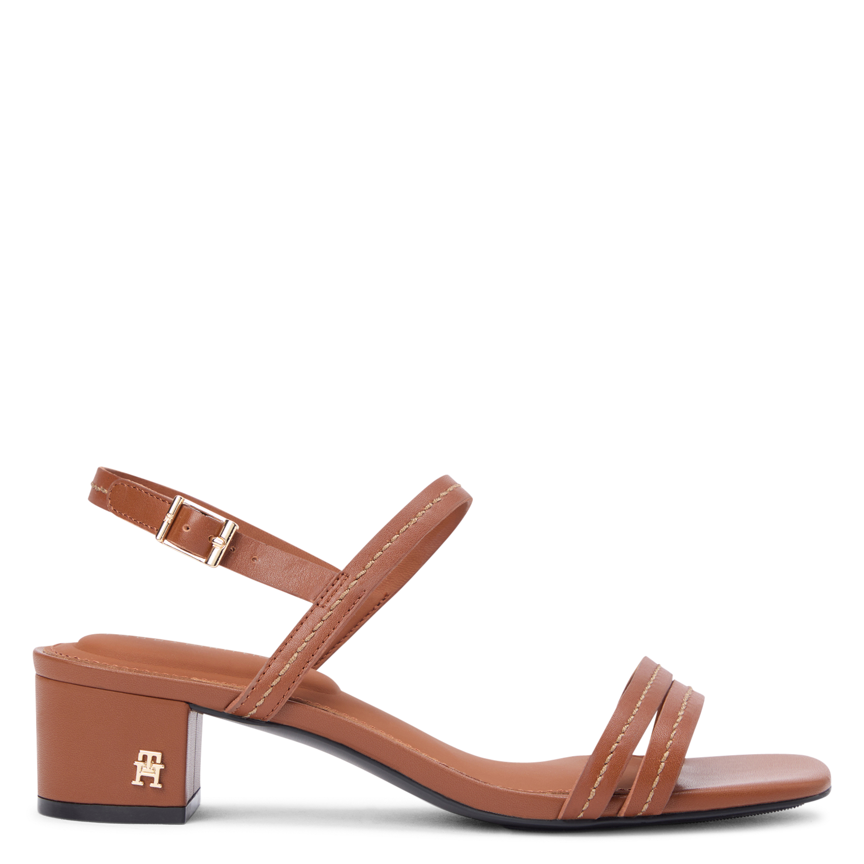 Leather sandals with contrasting stitching. TOMMY HILFIGER Brown