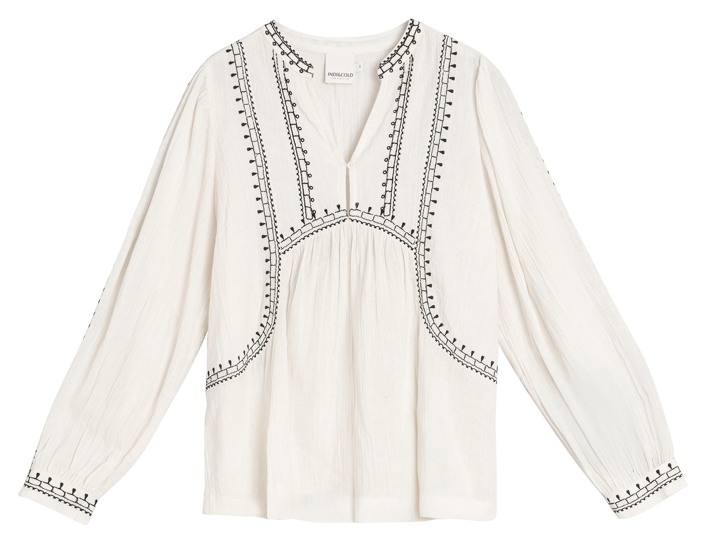 Bluse aus Bio-Baumwolle mit Rundhalskragen INDI & COLD Beige