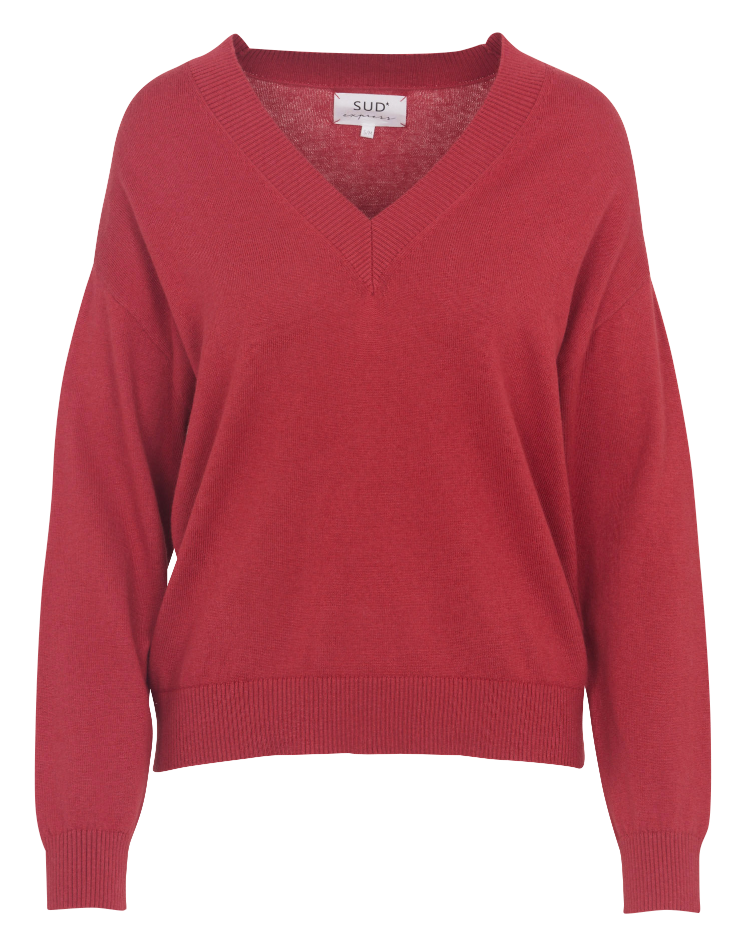 Langarm Pullover mit V-Ausschnitt uni SUD EXPRESS Rot