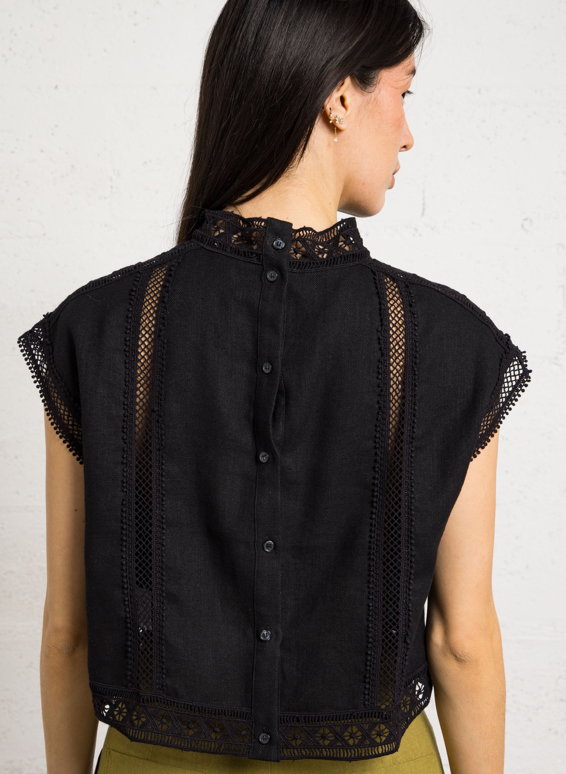 Buttoned top in blended cotton and linen SEE U SOON Black