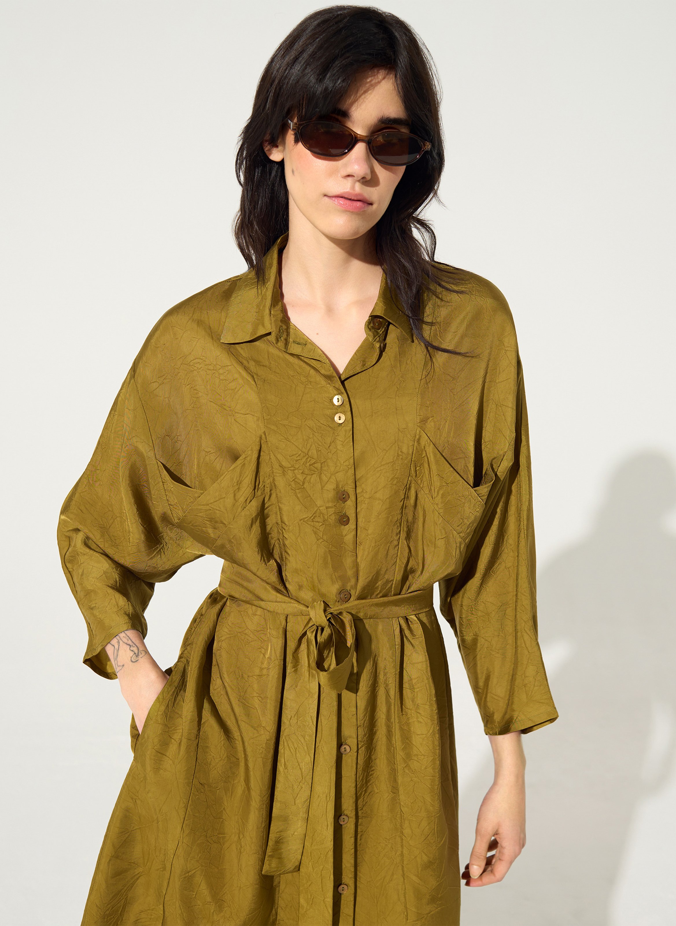 Robe midi col classique COTELAC Marron