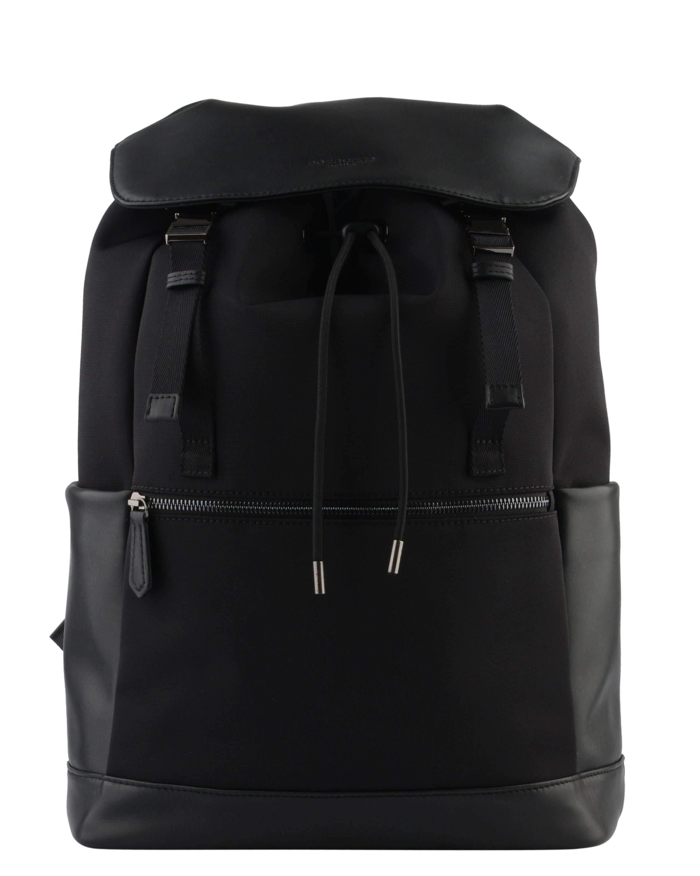 Cowhide leather and cotton backpack POURCHET Black