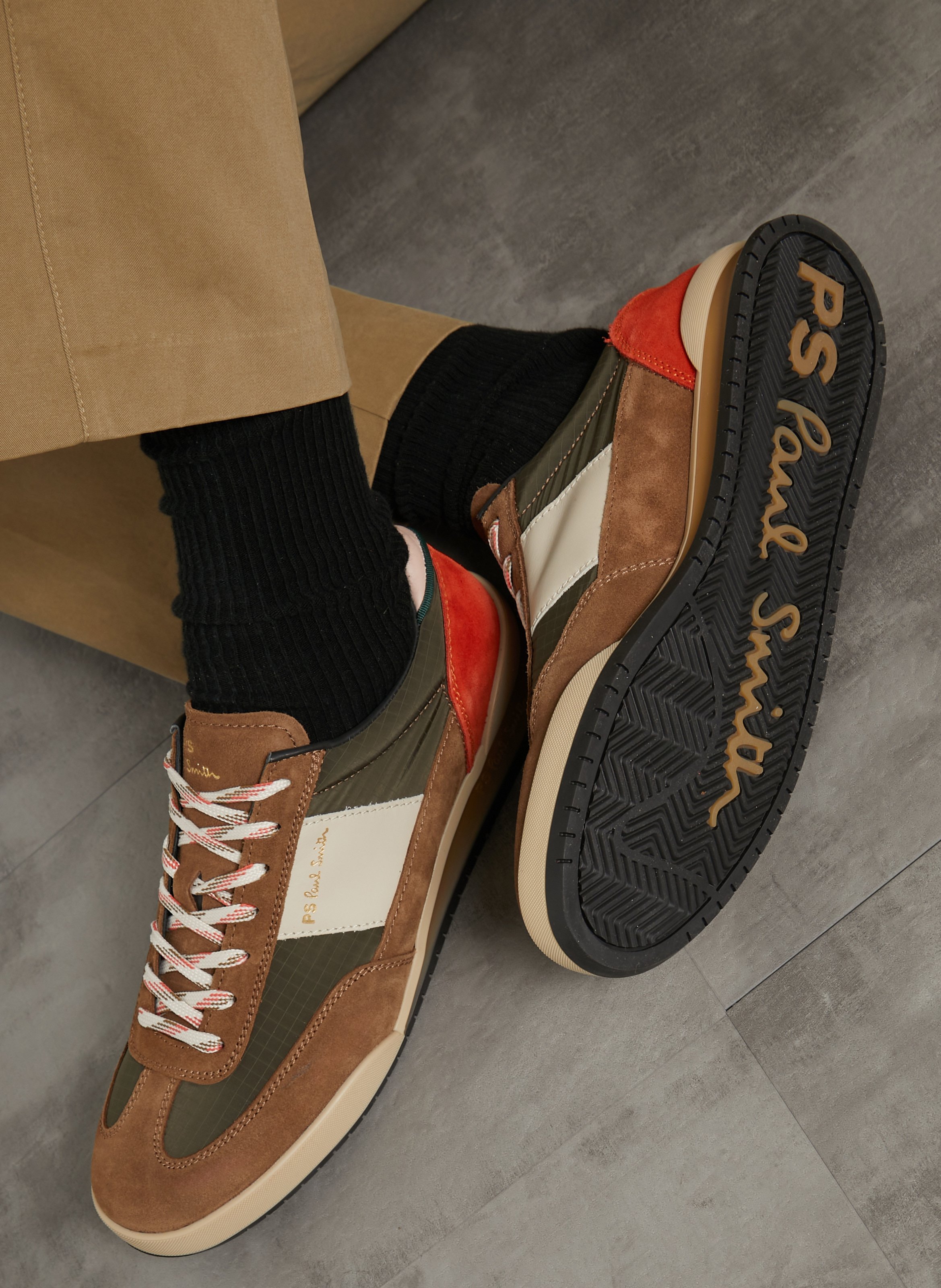 Low-top leather mix sneakers PAUL SMITH Khaki