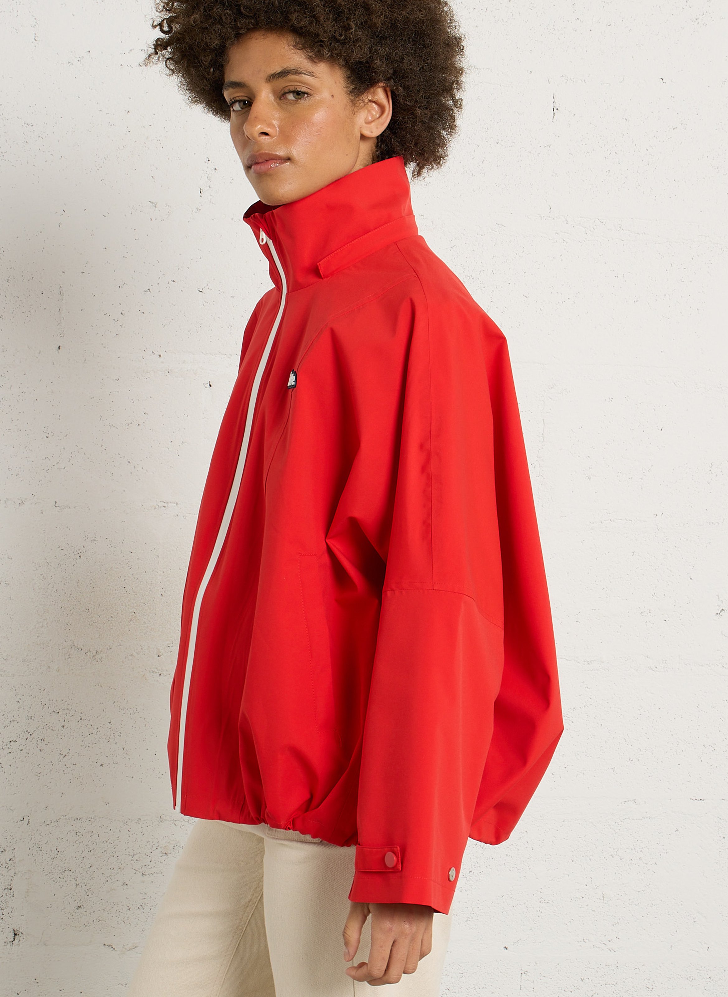 Buttoned and zipped high-neck fitted raincoat FLOTTE Red