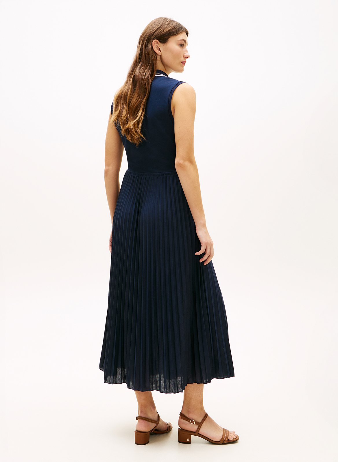 Pleated midi polo dress TOMMY HILFIGER Blue