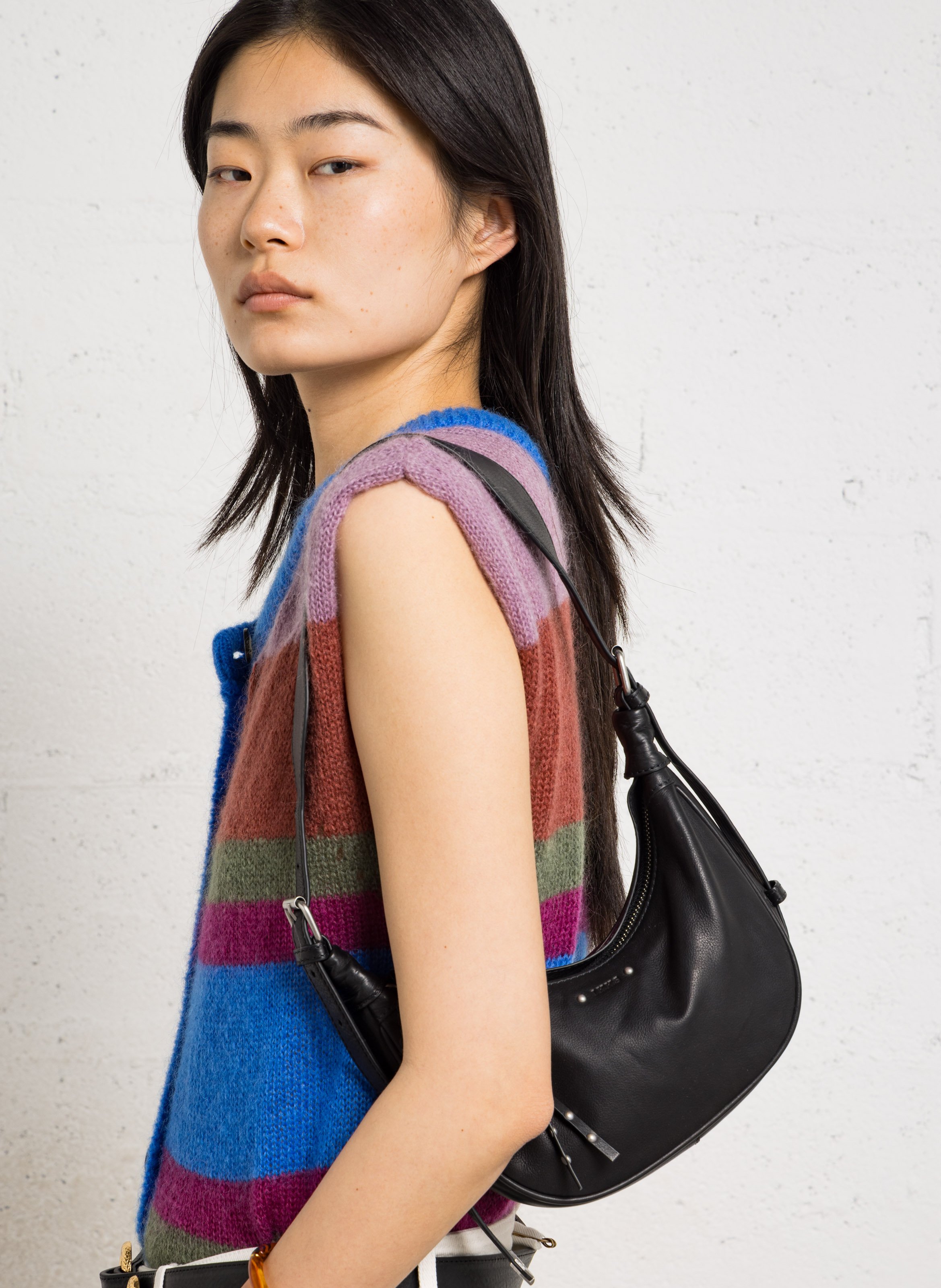 Sac demi-lune en cuir grainé IKKS Noir