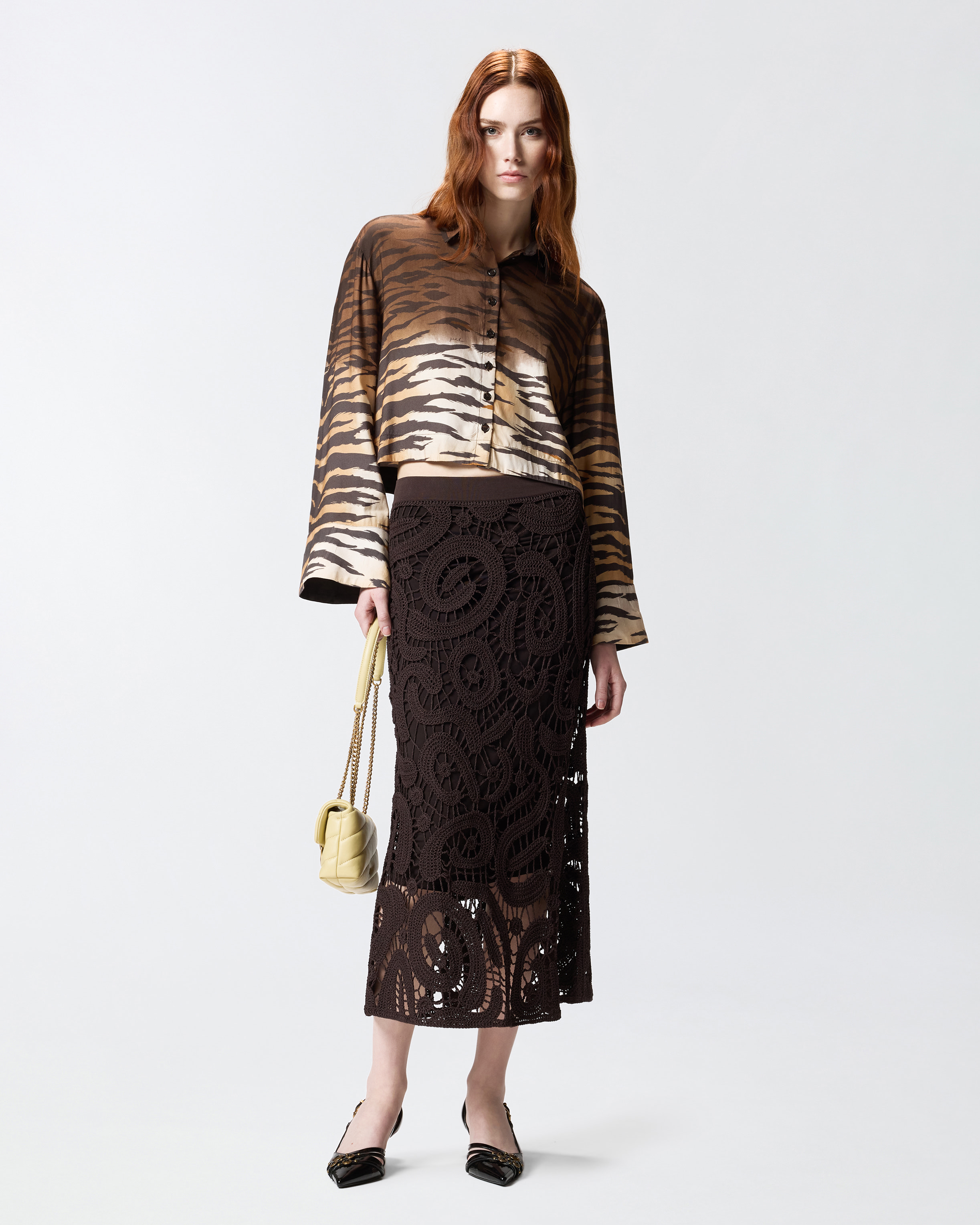 Chemise cropped à imprimé animalier PINKO Multicolore