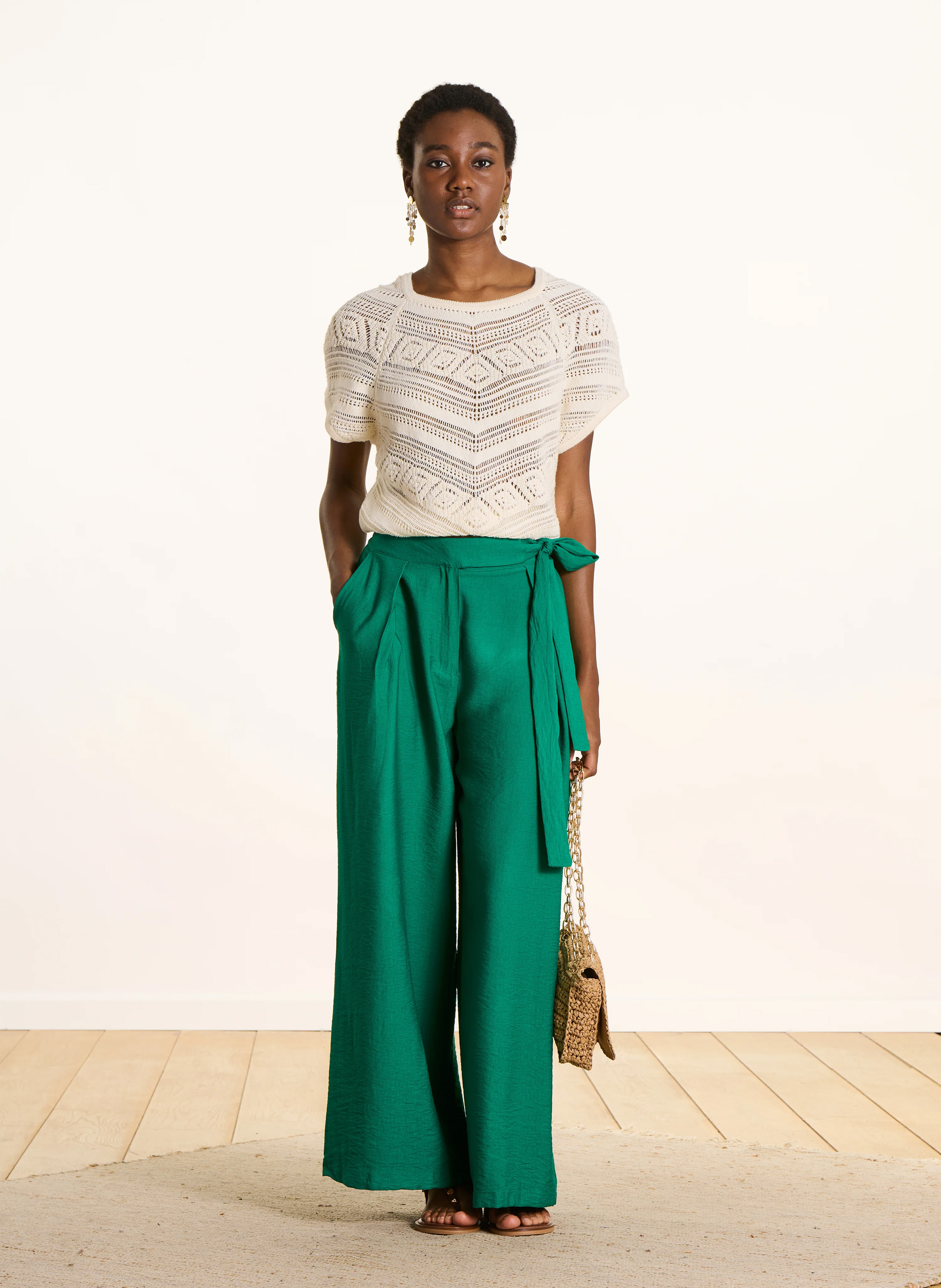 Pantalon large taille haute fluide LA FEE MARABOUTEE Vert