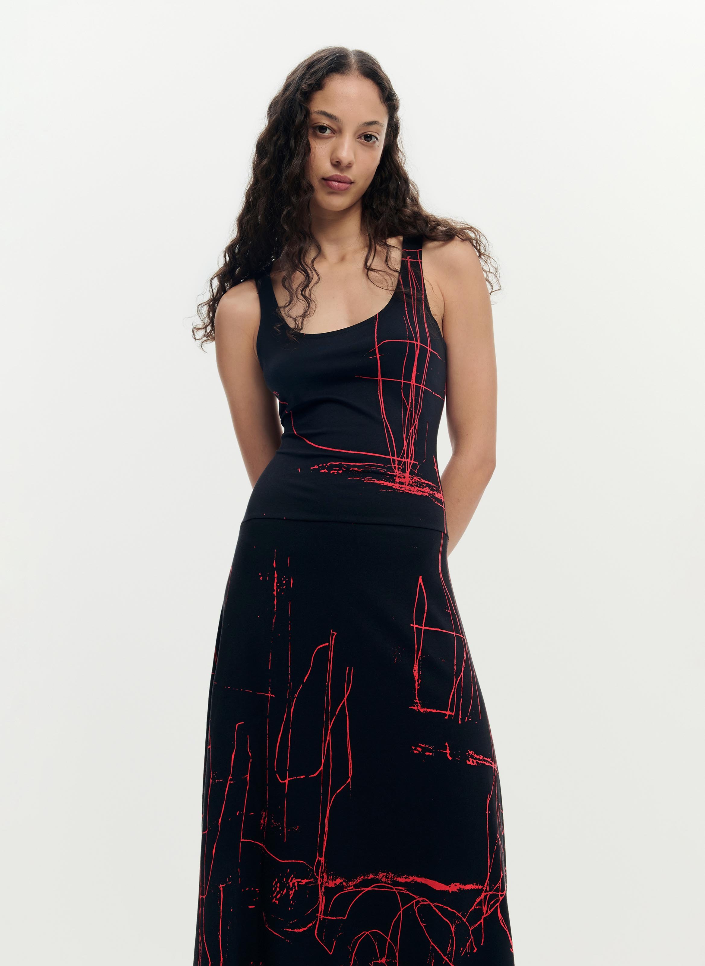 Long cotton-blend dress with round neck DESIGUAL Black
