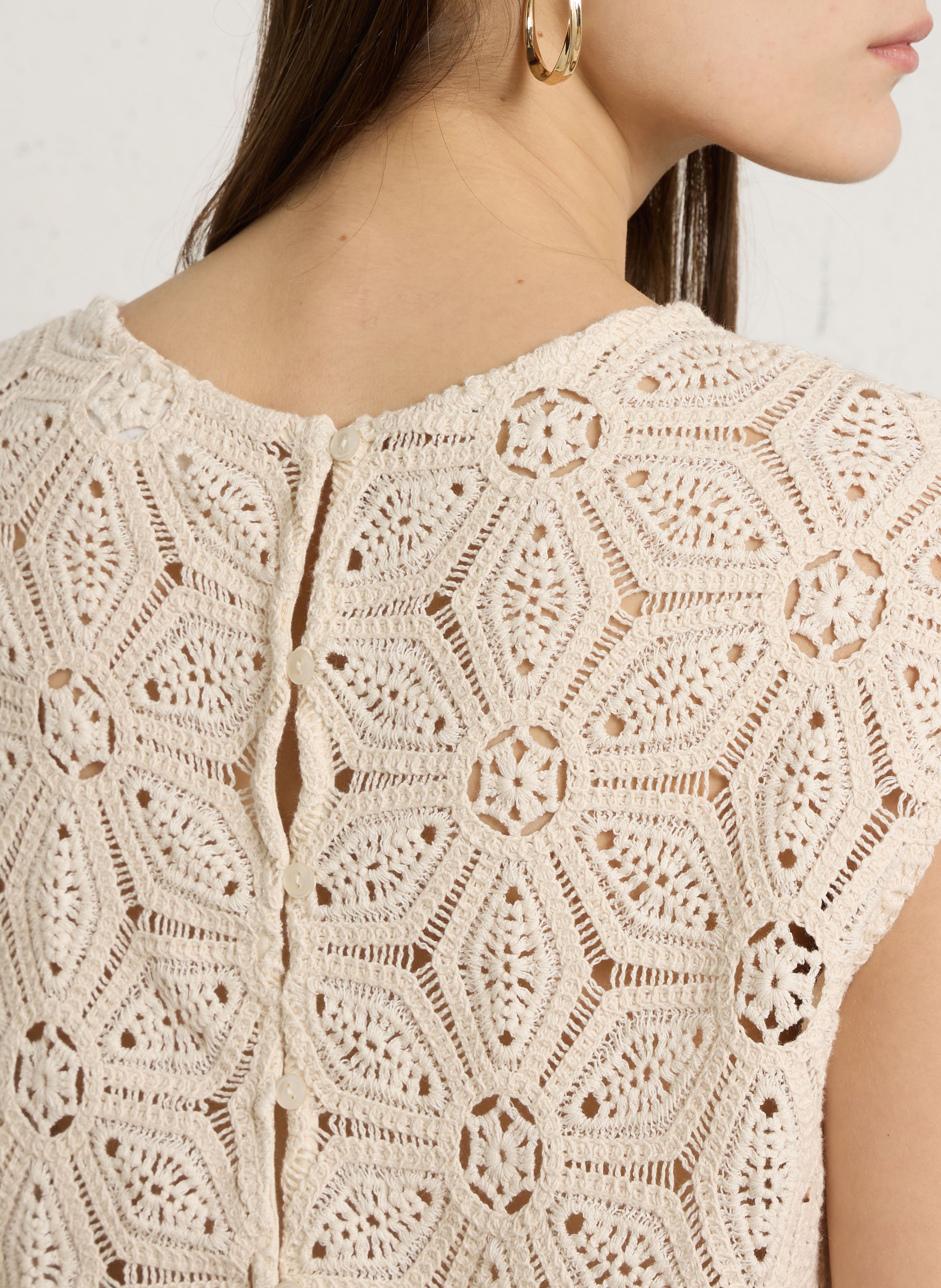 Top col rond en crochet SUD EXPRESS Beige