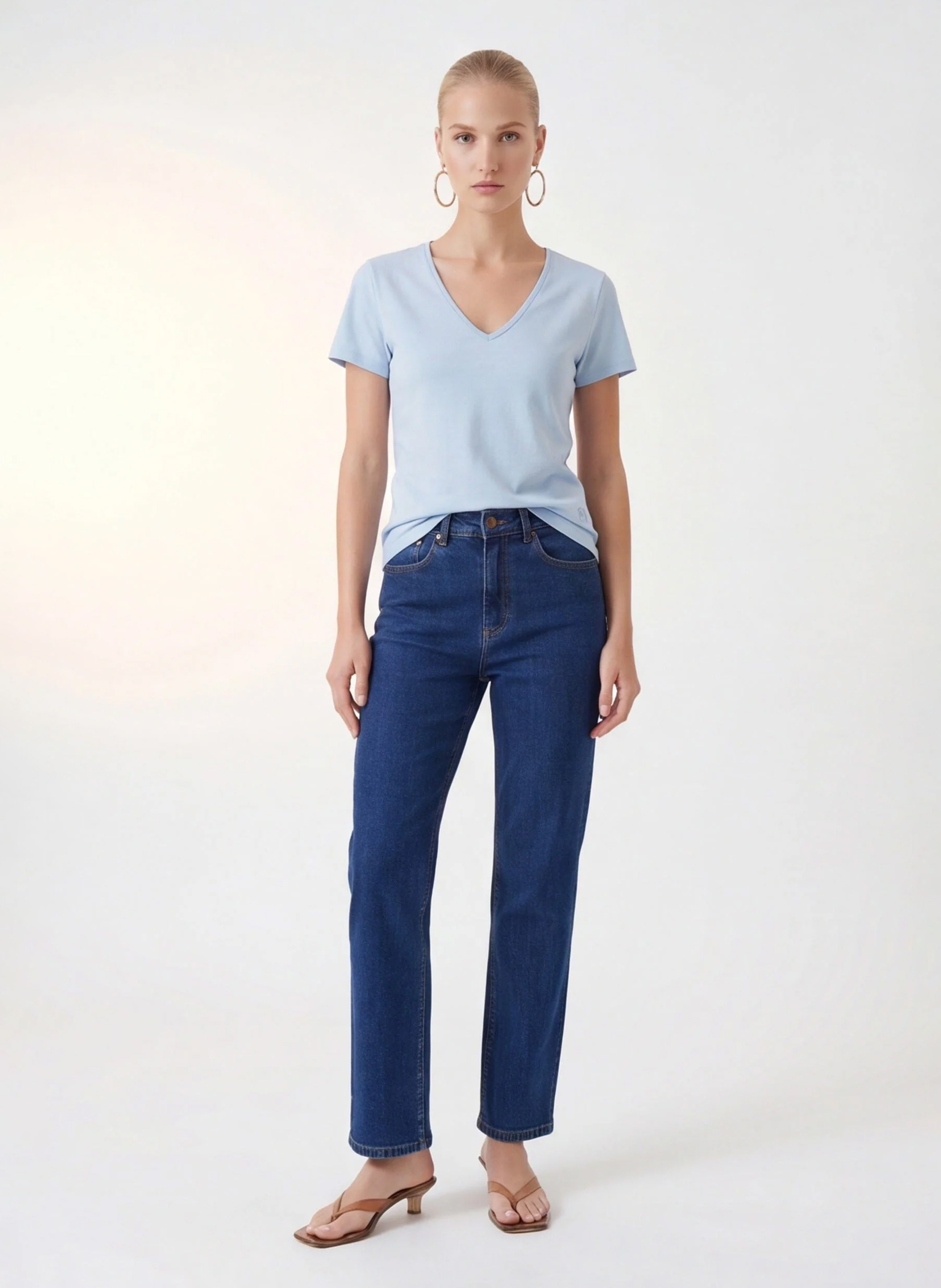 Tee-shirt ajusté col V manches courtes KOOKAI Bleu