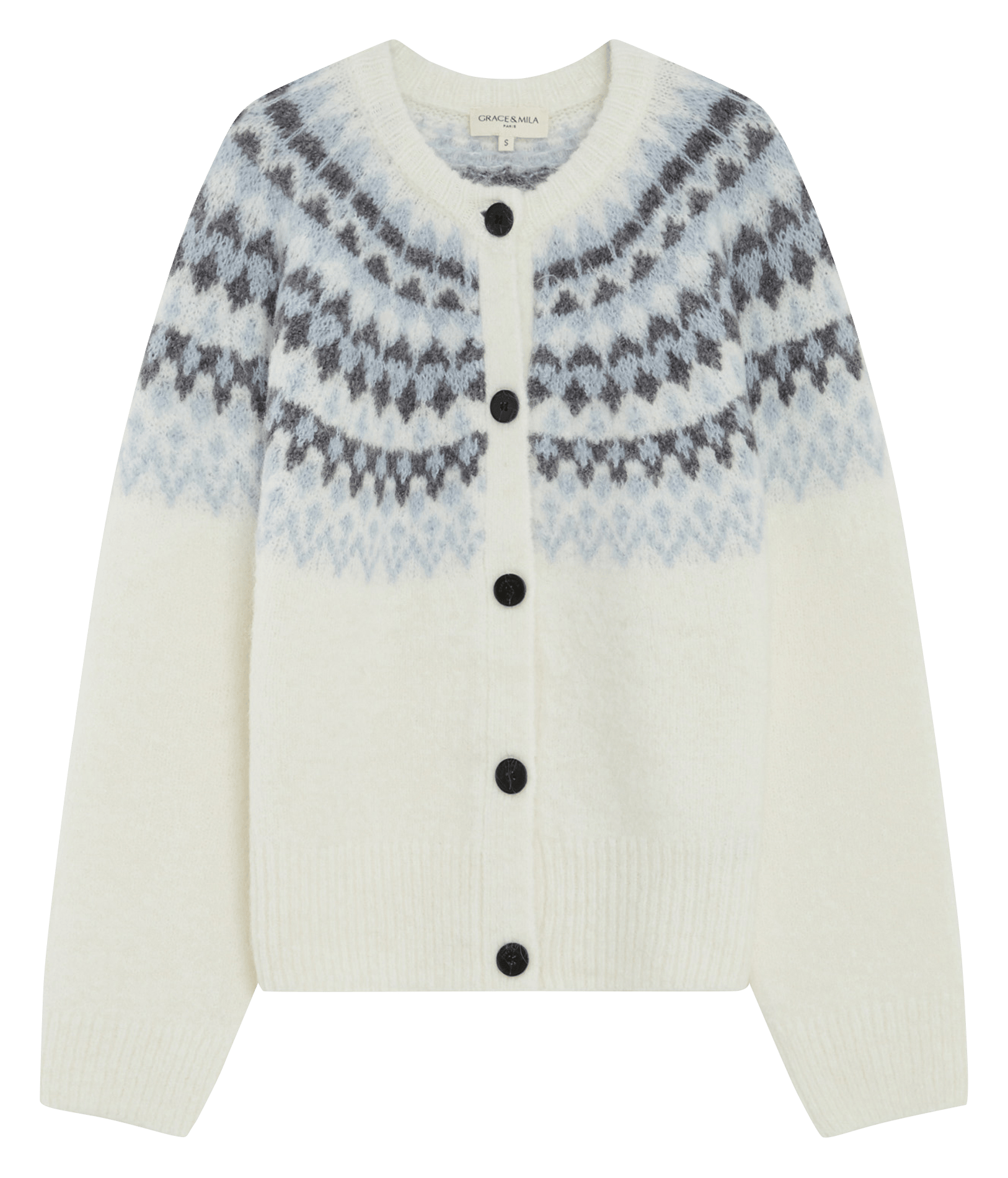 Cardigan droit à motif jacquard GRACE ET MILA Blanc