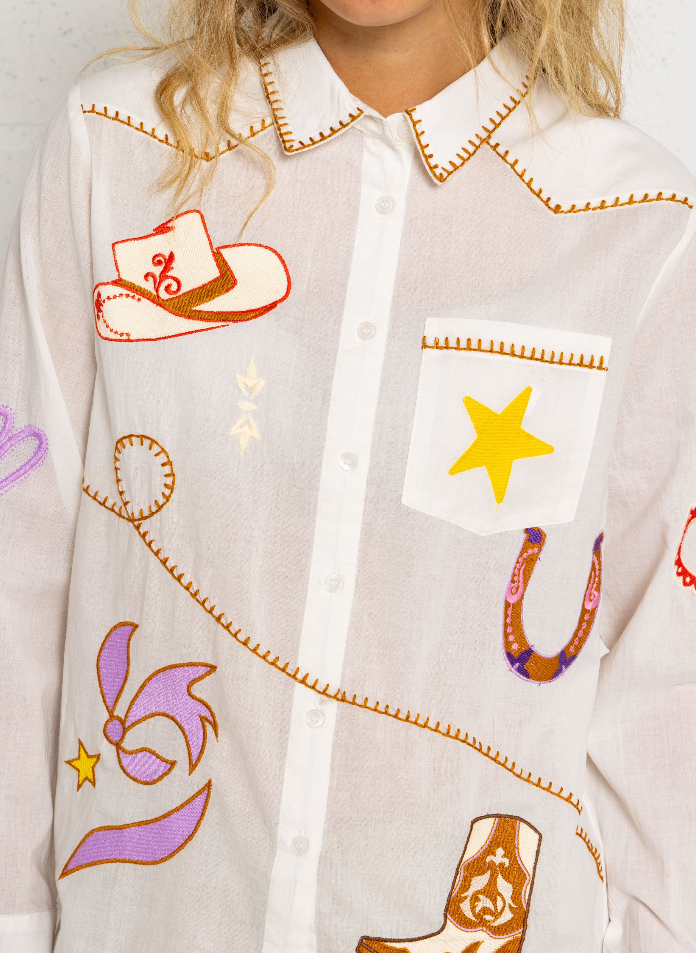 Straight embroidered cotton shirt with classic collar LA PETITE ETOILE Beige