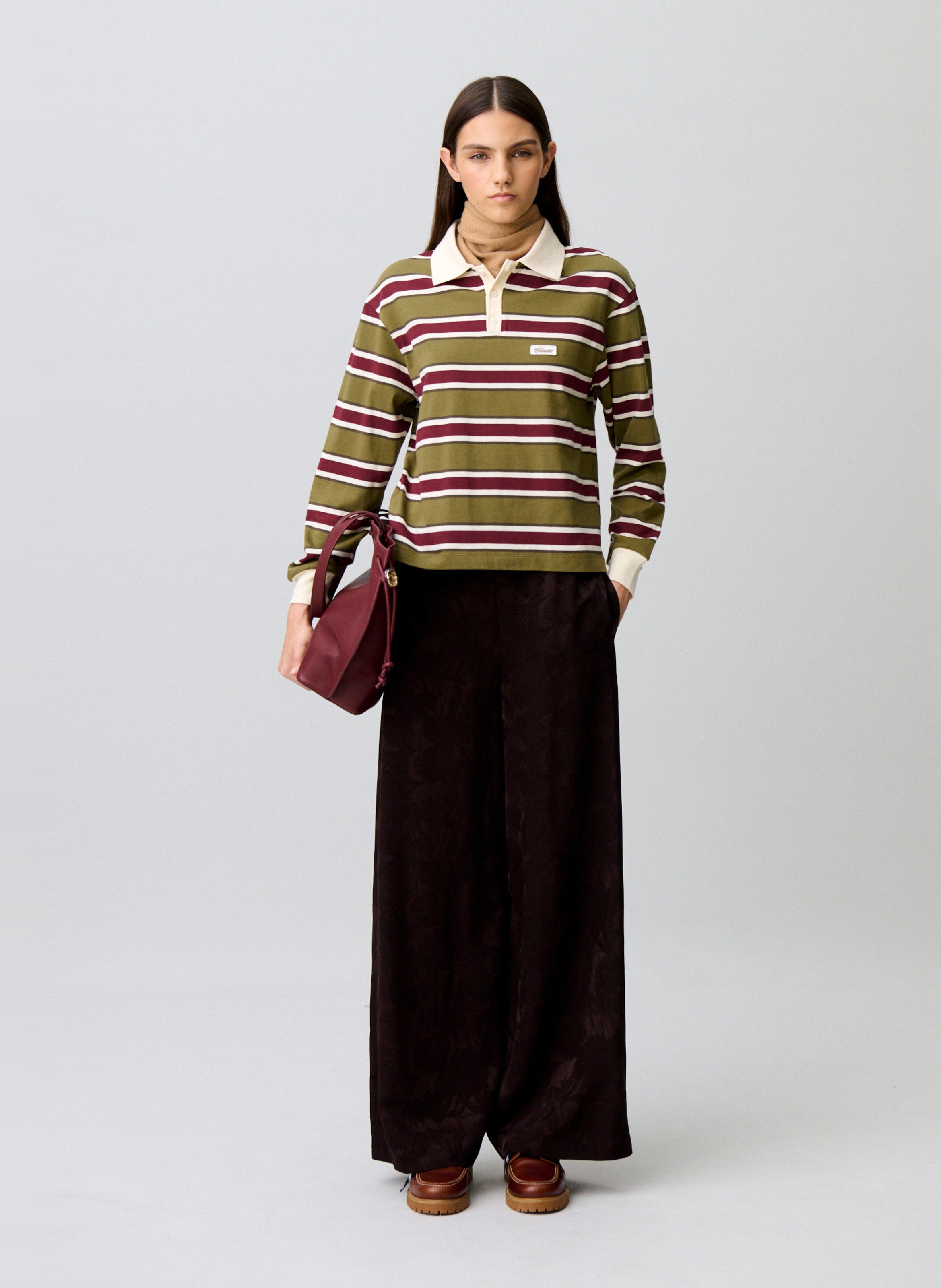 Wijde broek met hoge taille en jacquardmotief CLAUDIE PIERLOT Bruin