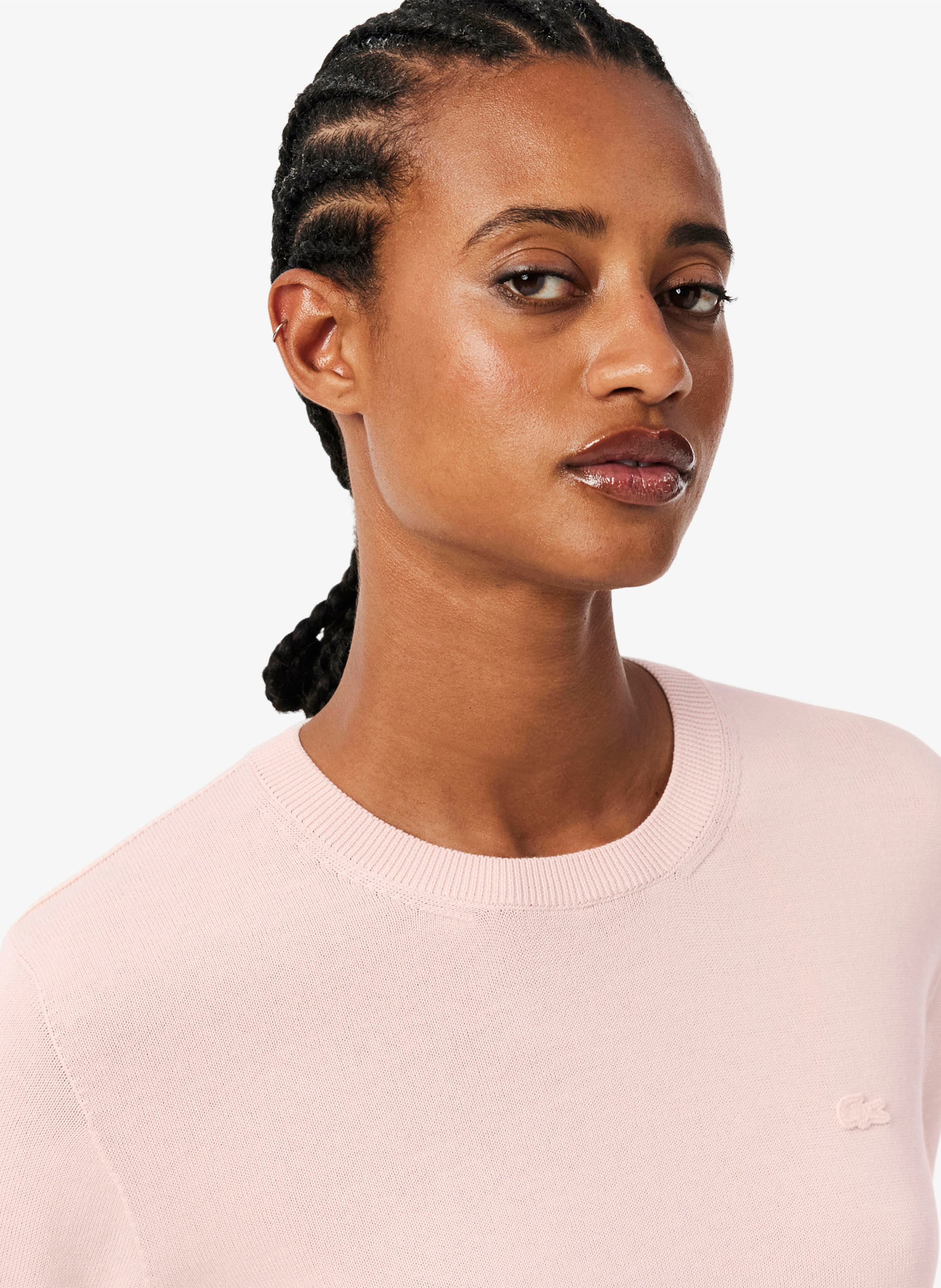 Pull droit col rond en coton LACOSTE Rose