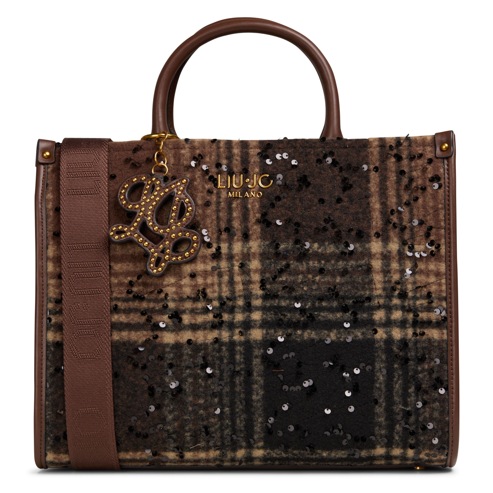 Karierte Handtasche mit Pailletten LIU JO Braun