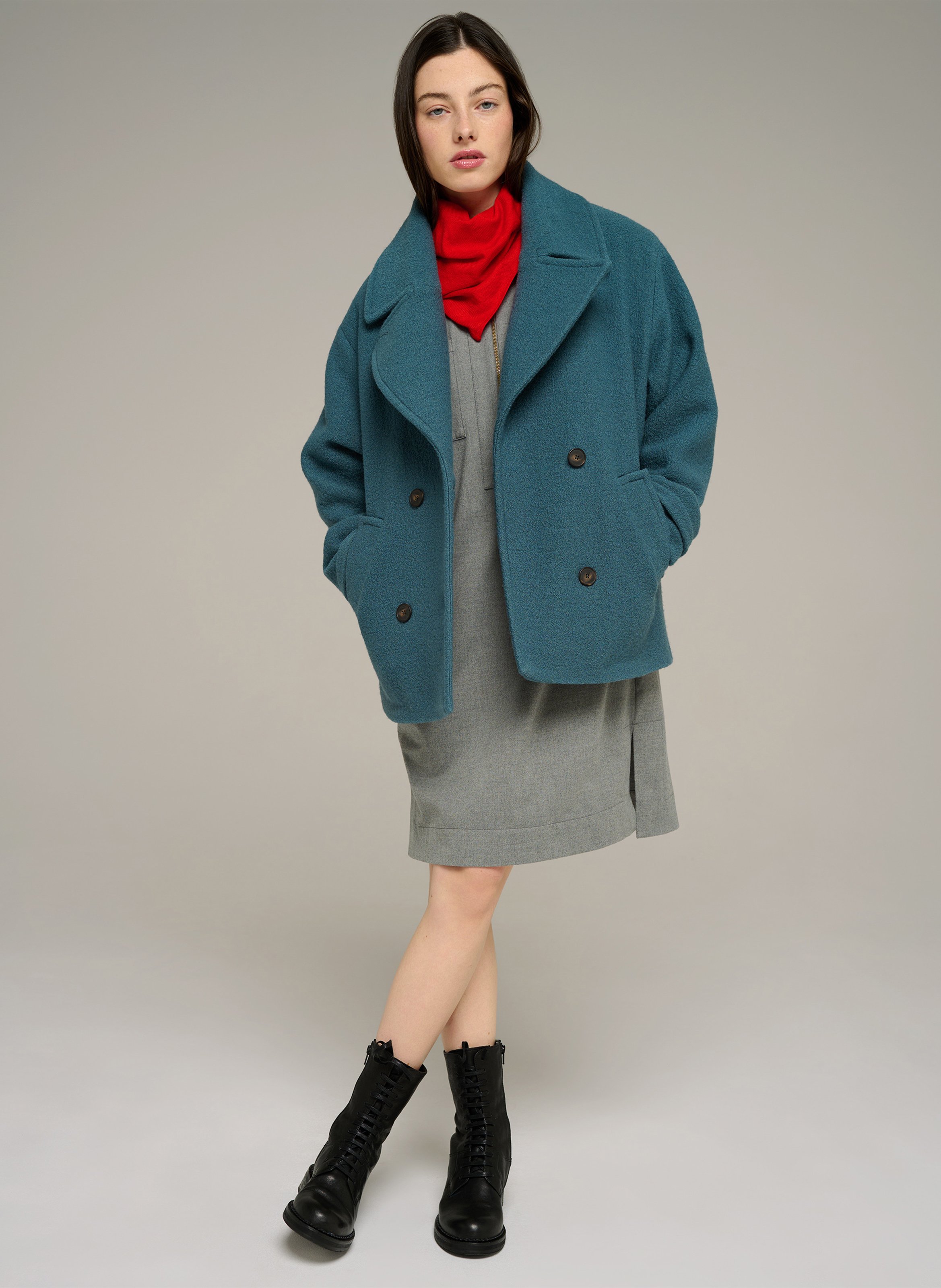 Manteau ample droit boutonné en laine COTELAC ACOTE Vert