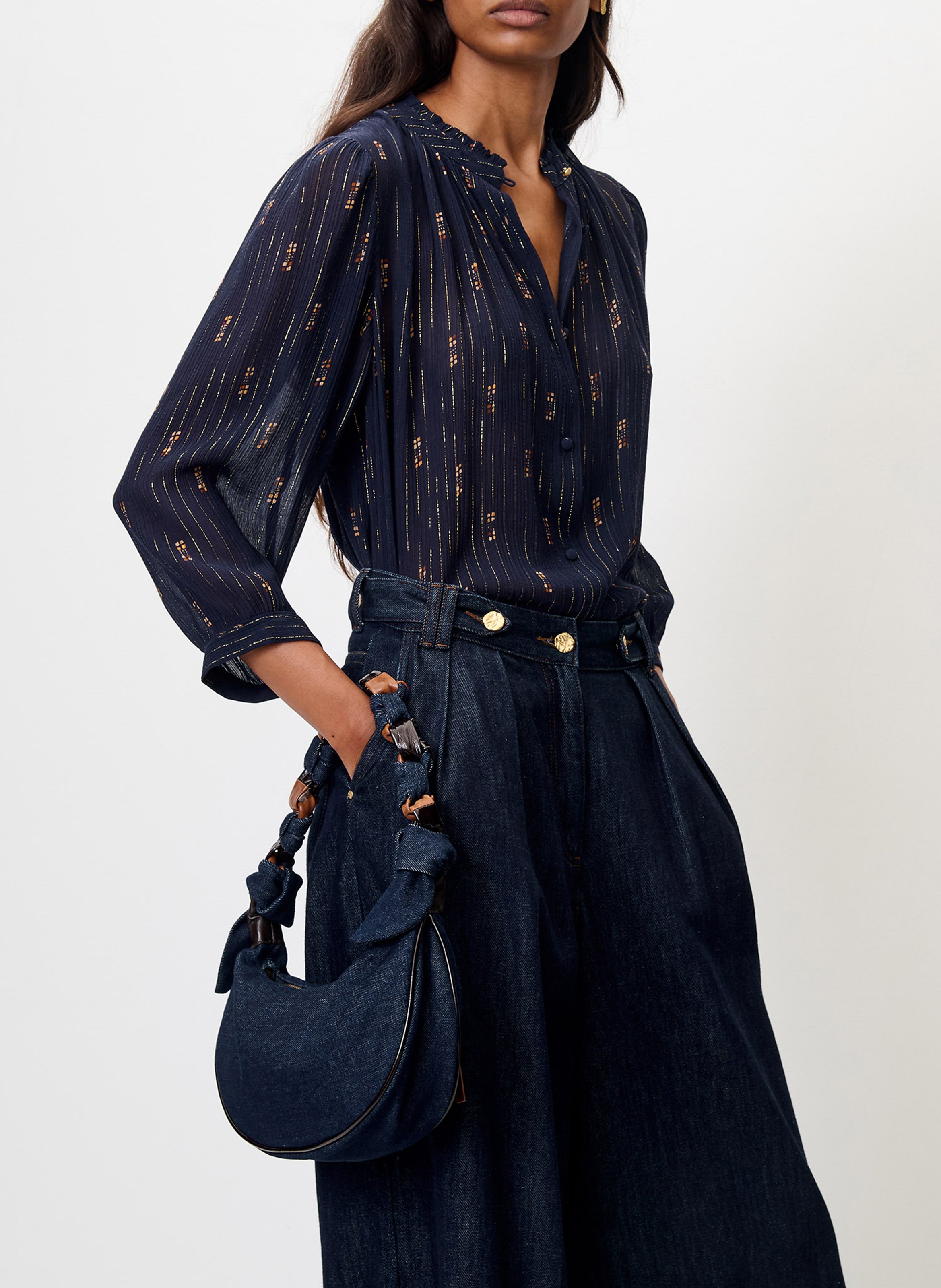 Bedruckte Bluse mit Volants SESSUN Blau