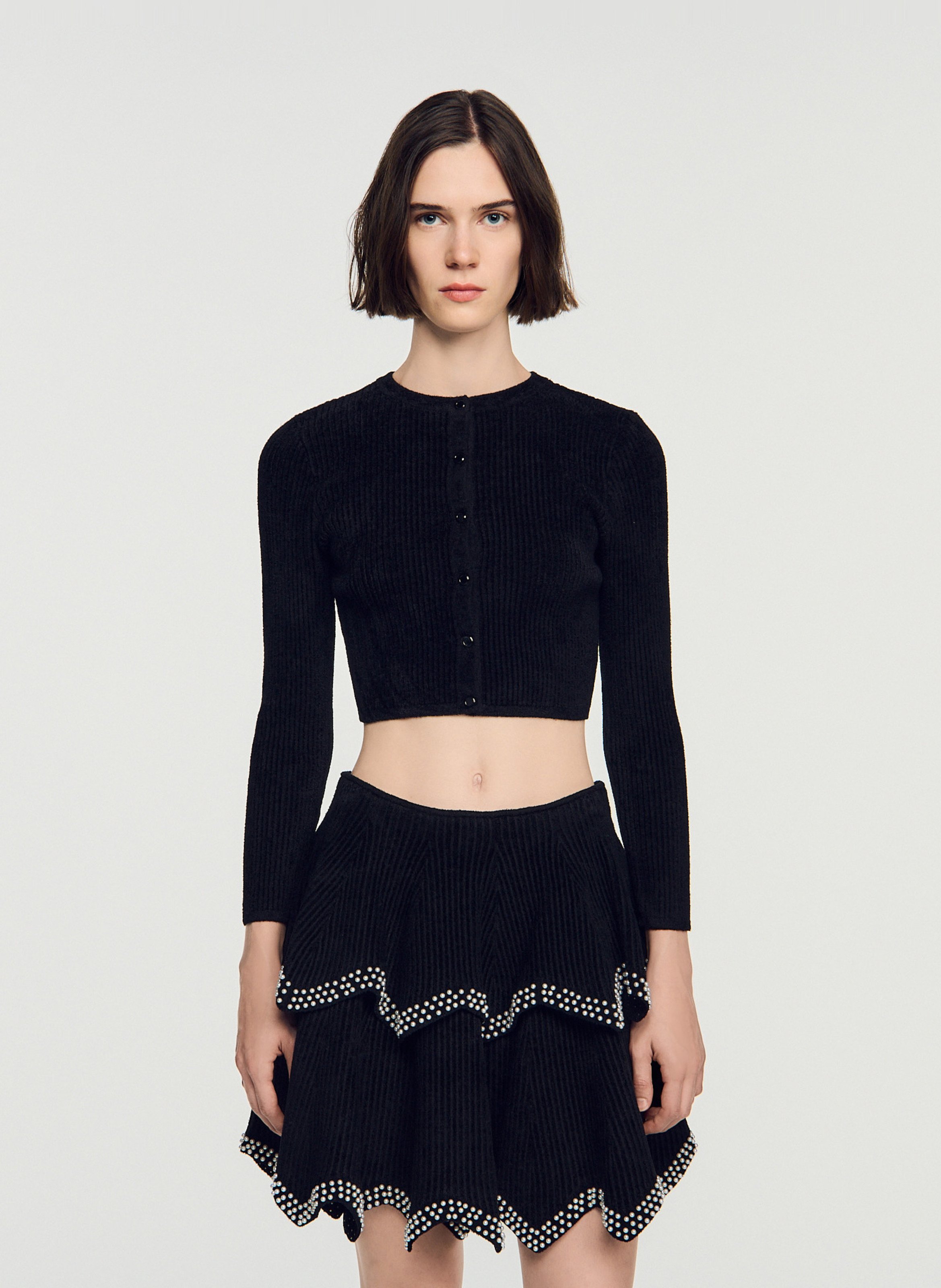 Cardigan droit col rond SANDRO Noir