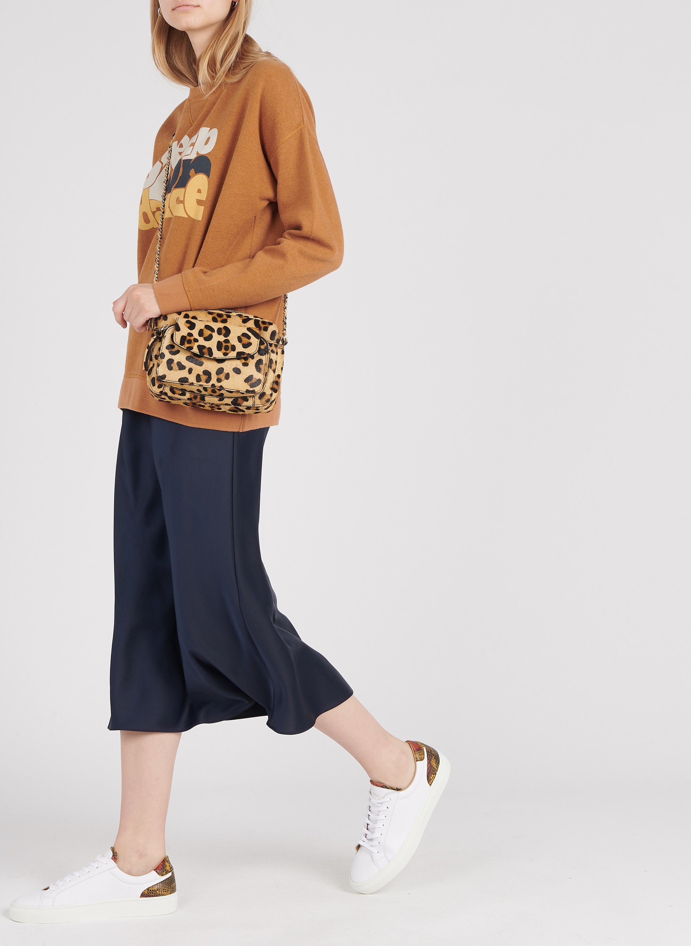 Leopard print leather messenger bag PIECES Beige